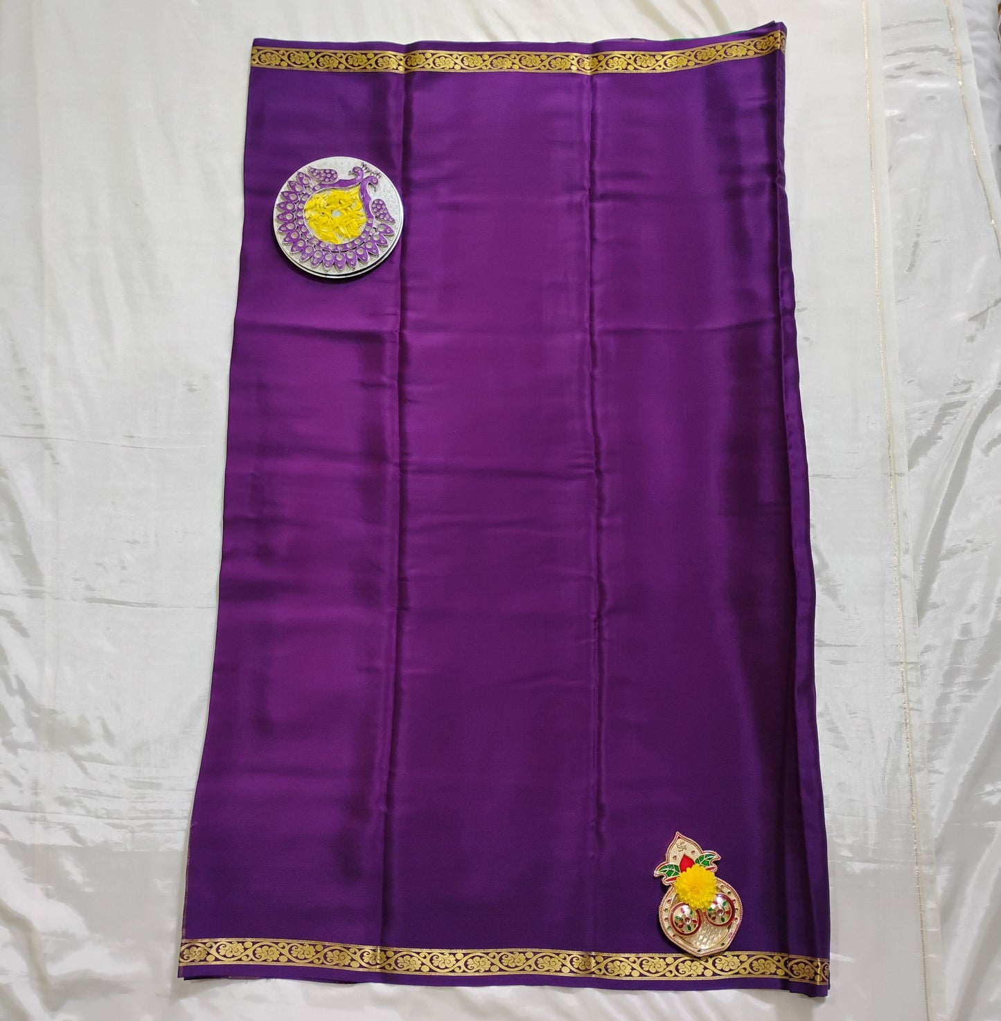 PureMysoreSilk pink-purple-green tri colored Saree