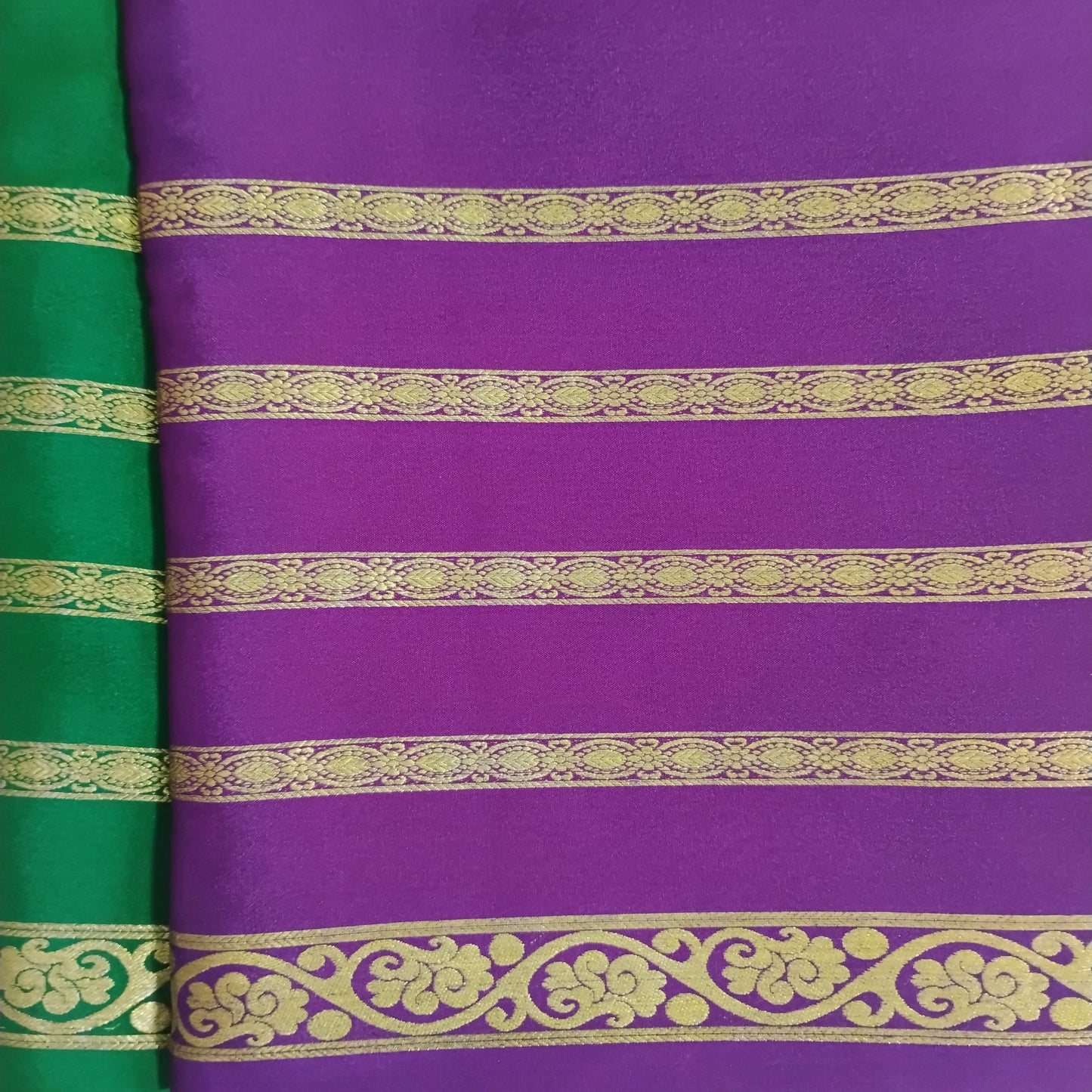 PureMysoreSilk pink-purple-green tri colored Saree