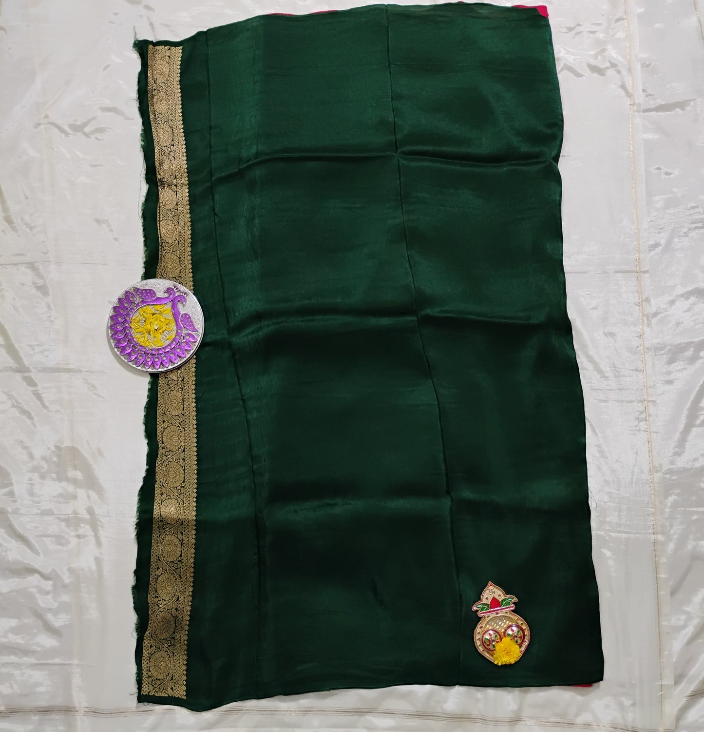 Semi Silk Red-Green patterned Saree