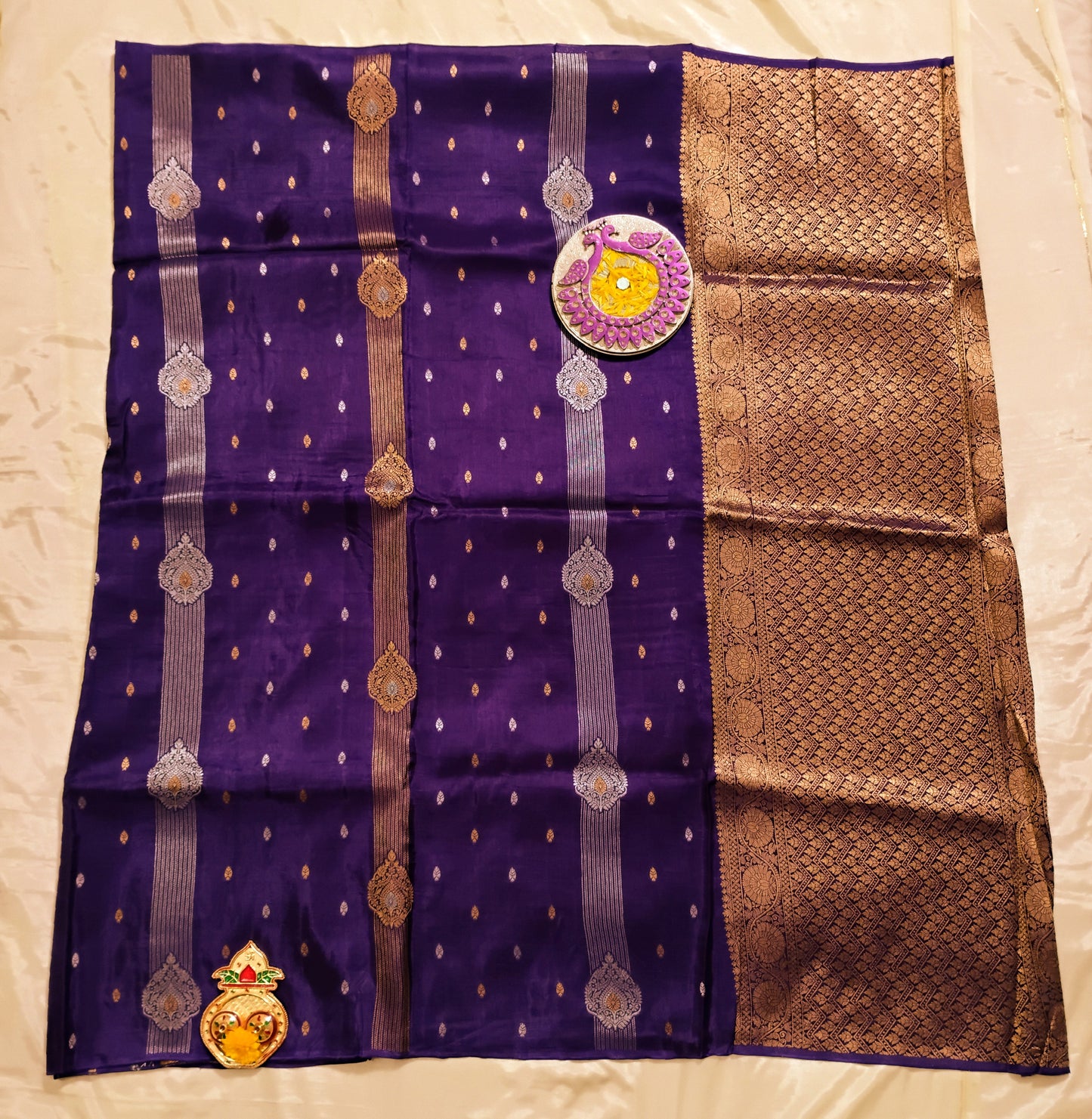 SemiSilk Navy-Pink patterned Saree