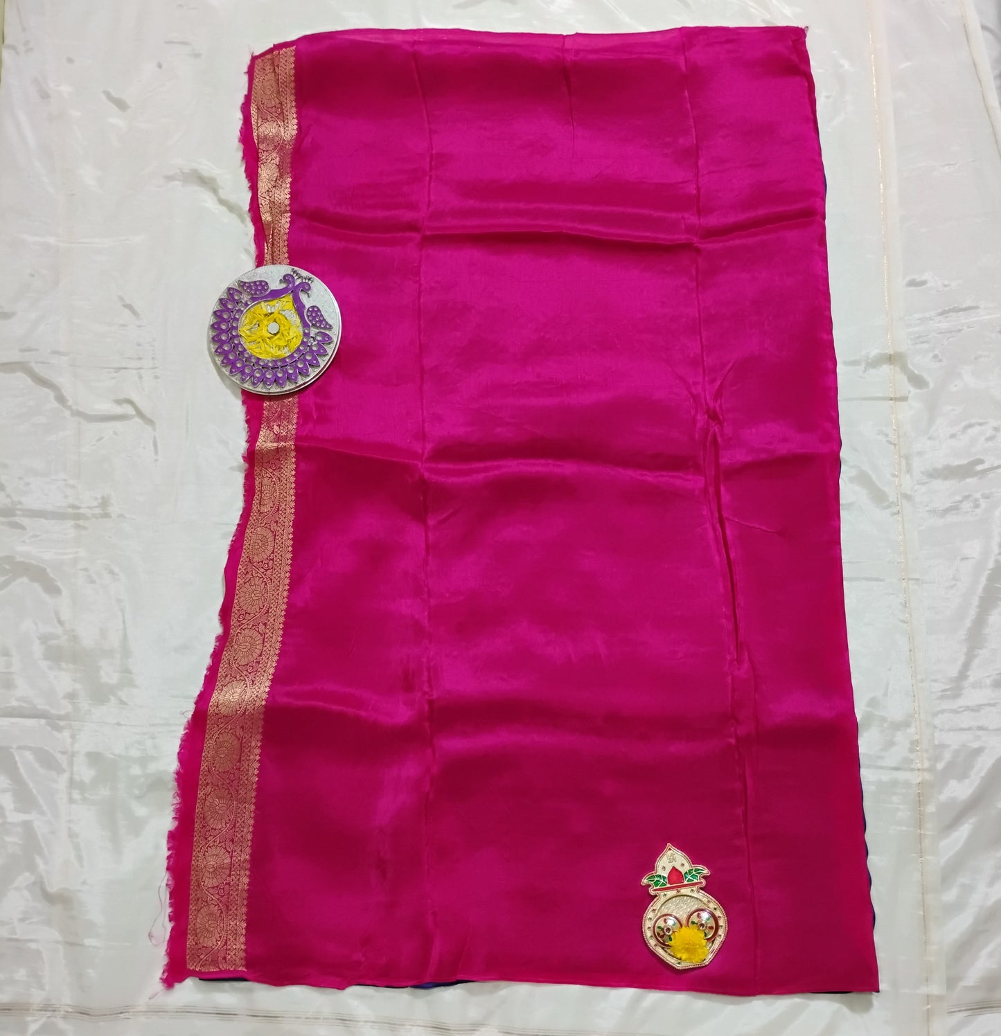 SemiSilk Navy-Pink patterned Saree