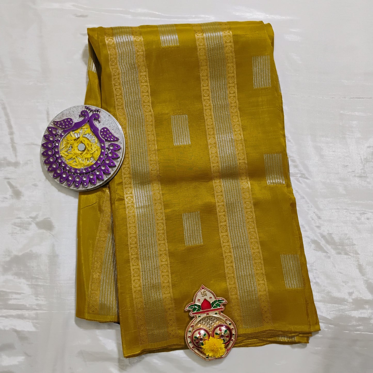 SemiSilk Khakee-Purple striped Saree