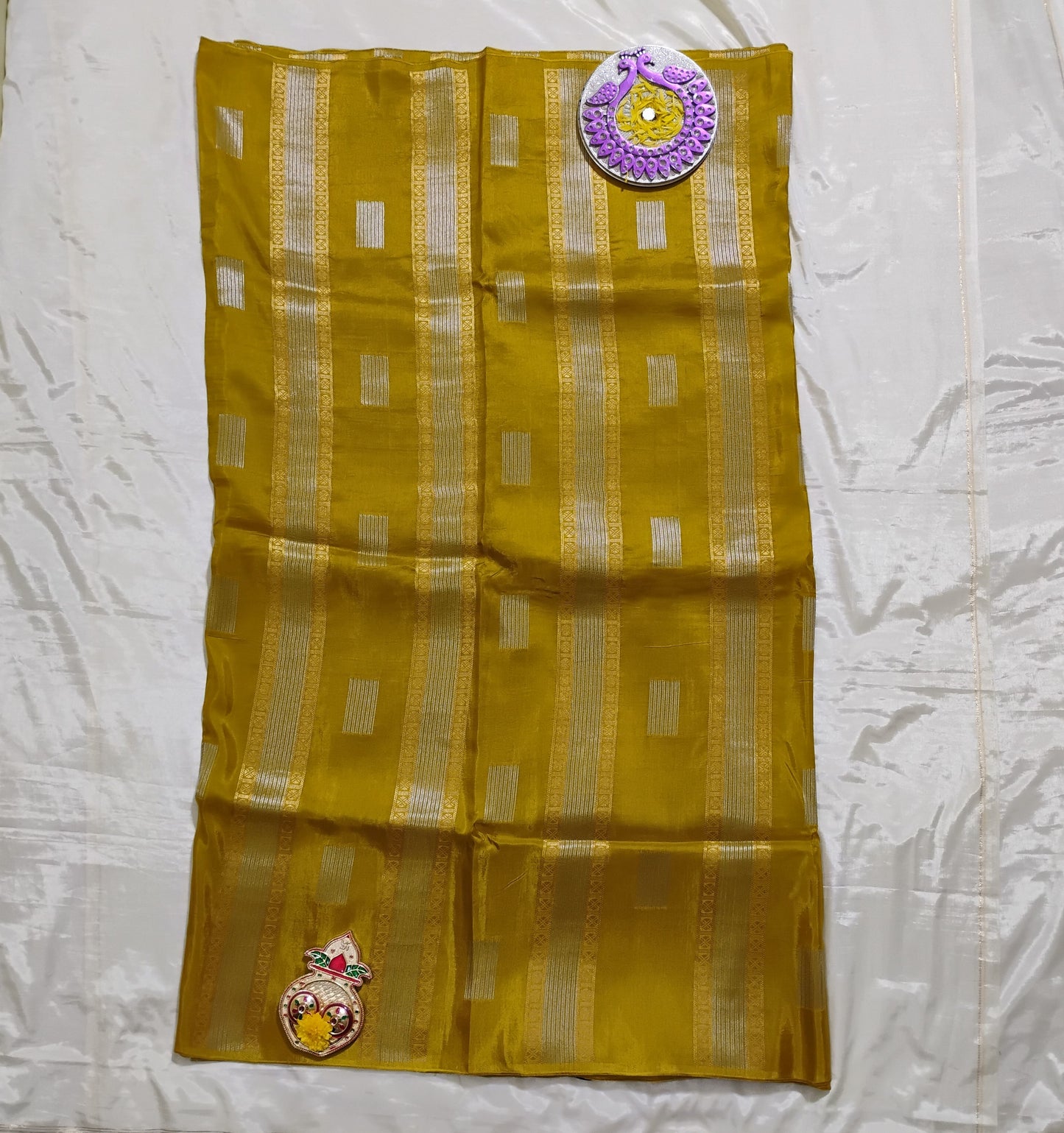 SemiSilk Khakee-Purple striped Saree