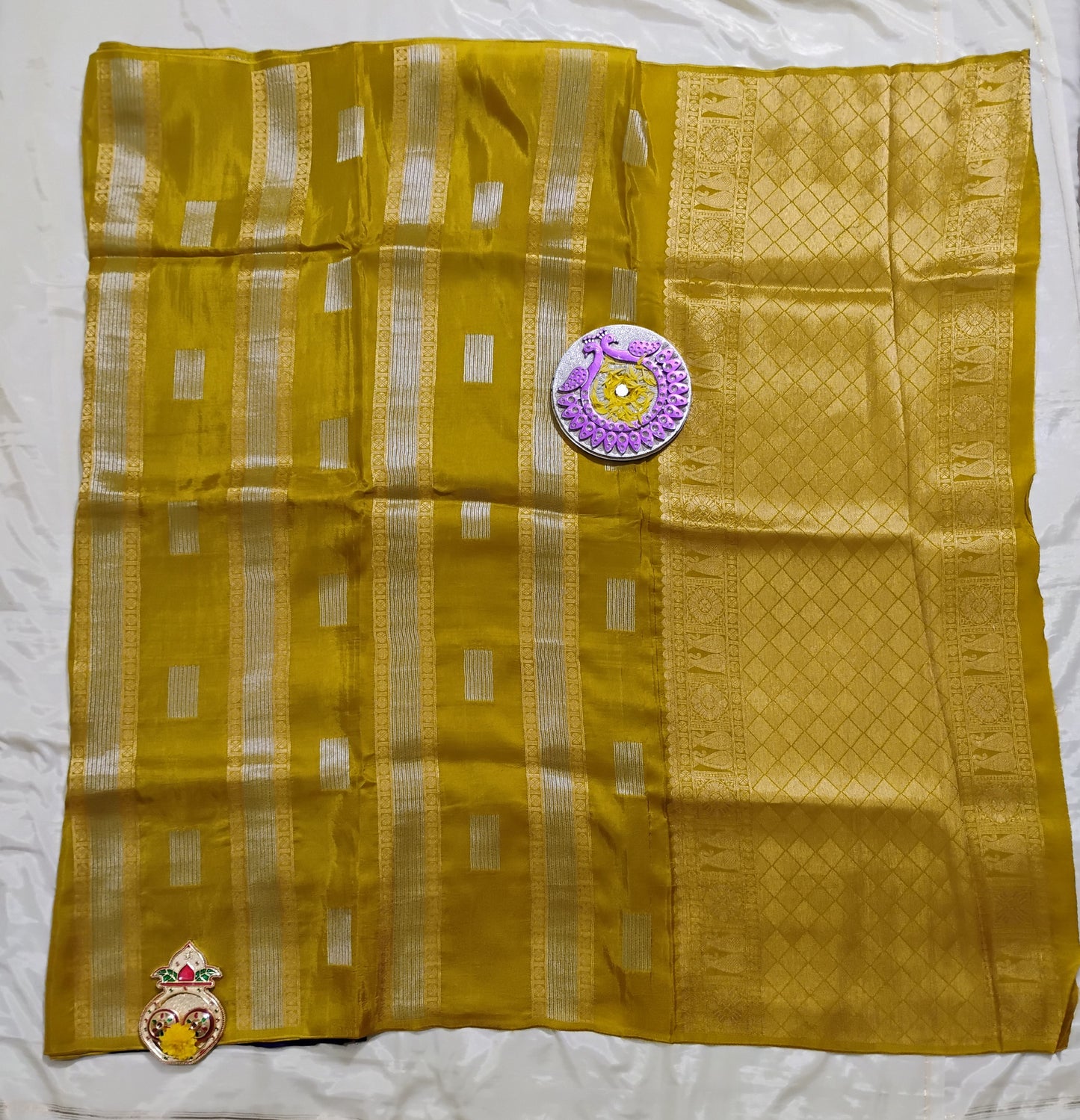 SemiSilk Khakee-Purple striped Saree