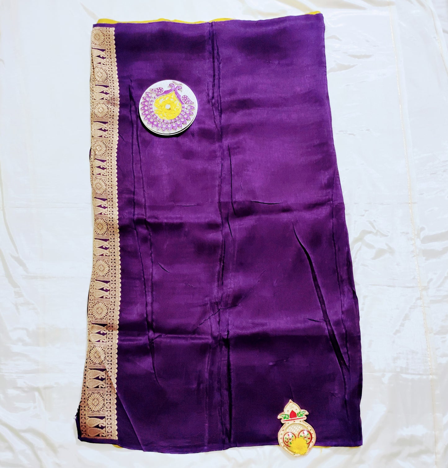 SemiSilk Khakee-Purple striped Saree