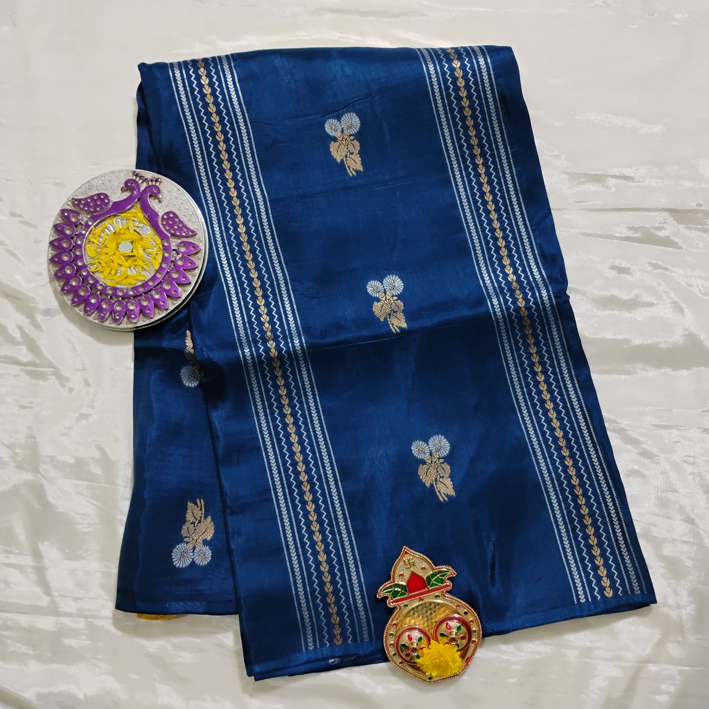SemiSilk Azure golden Saree