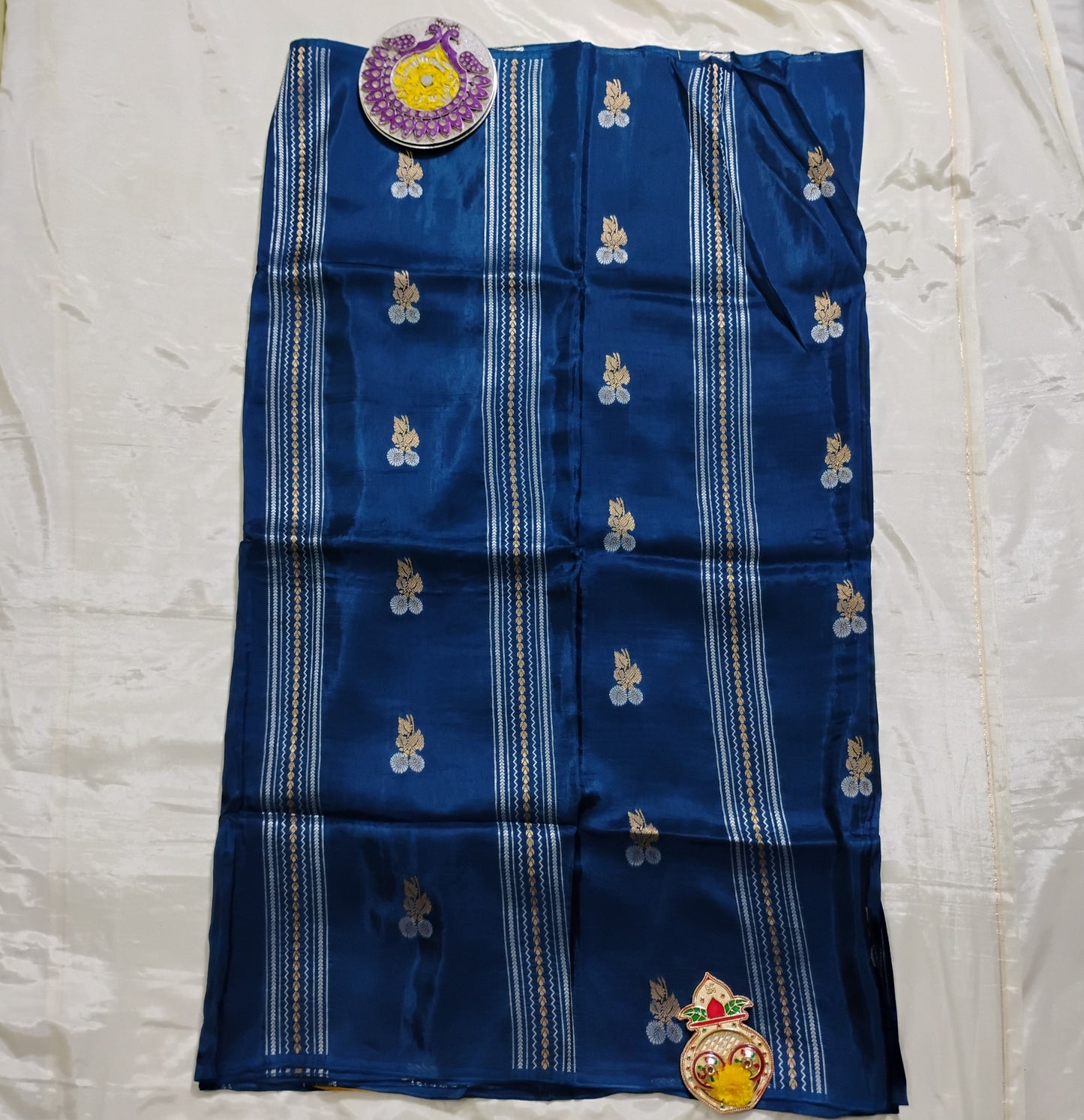 SemiSilk Azure golden Saree