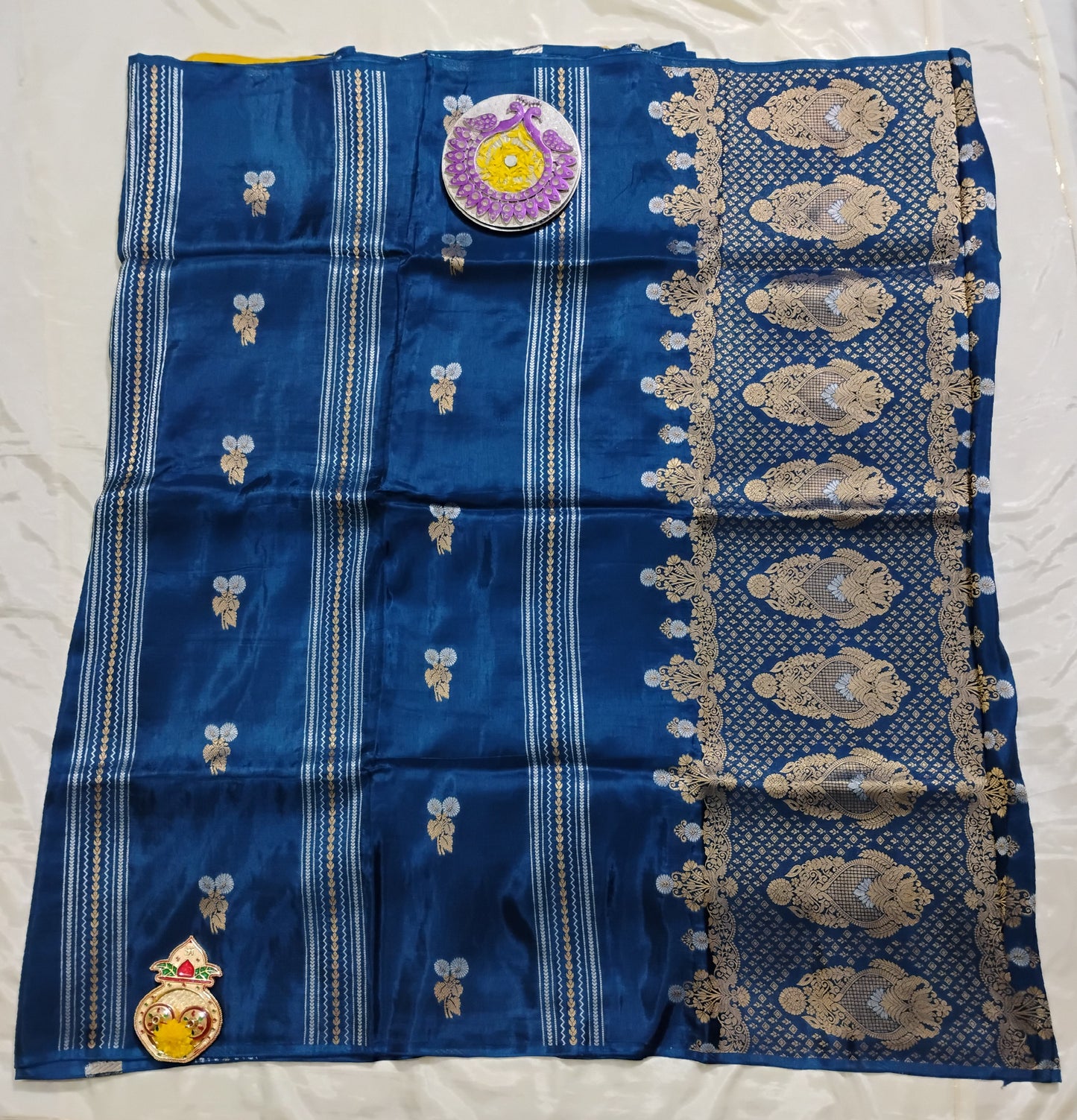 SemiSilk Azure golden Saree