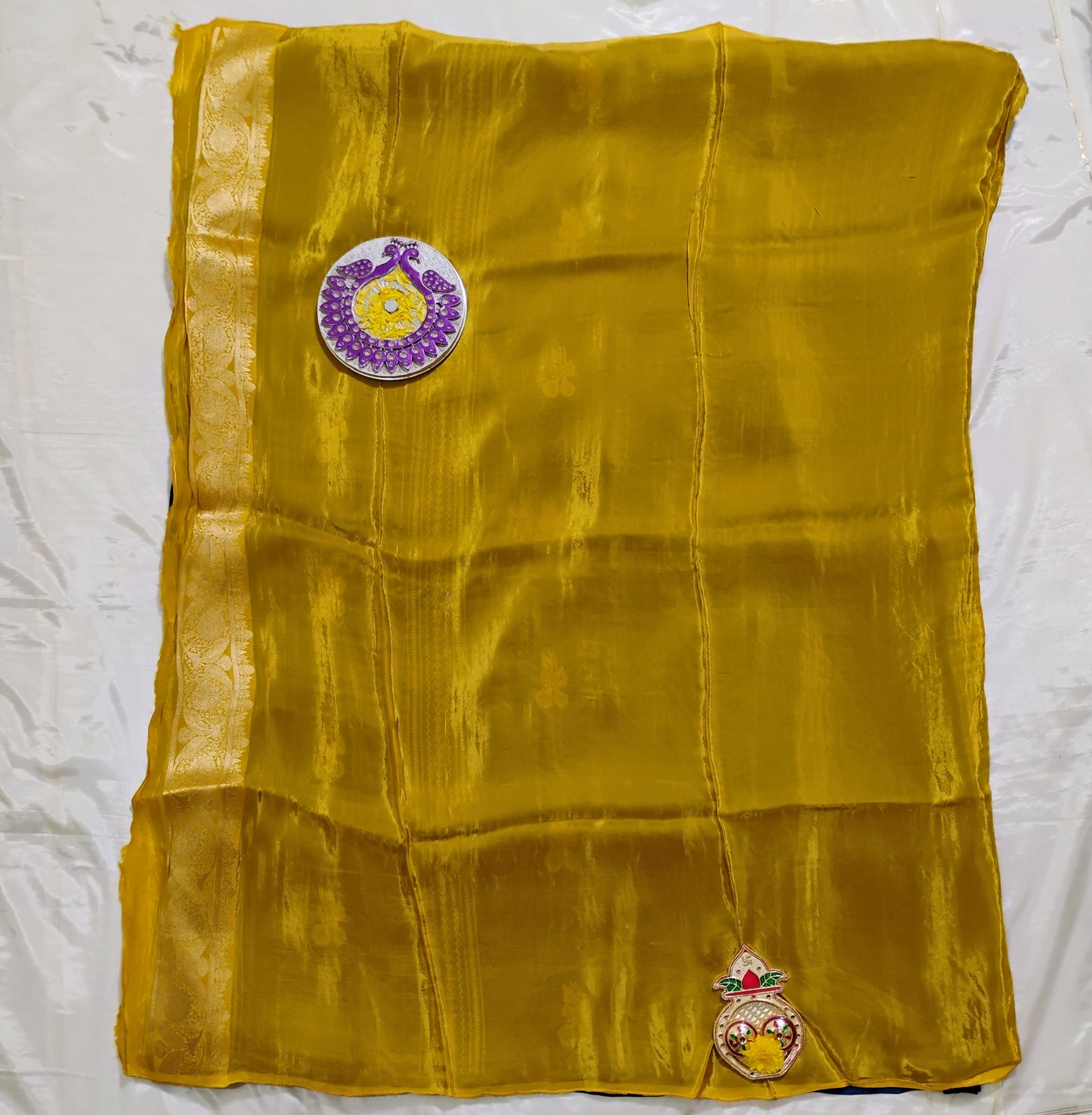 SemiSilk Azure golden Saree