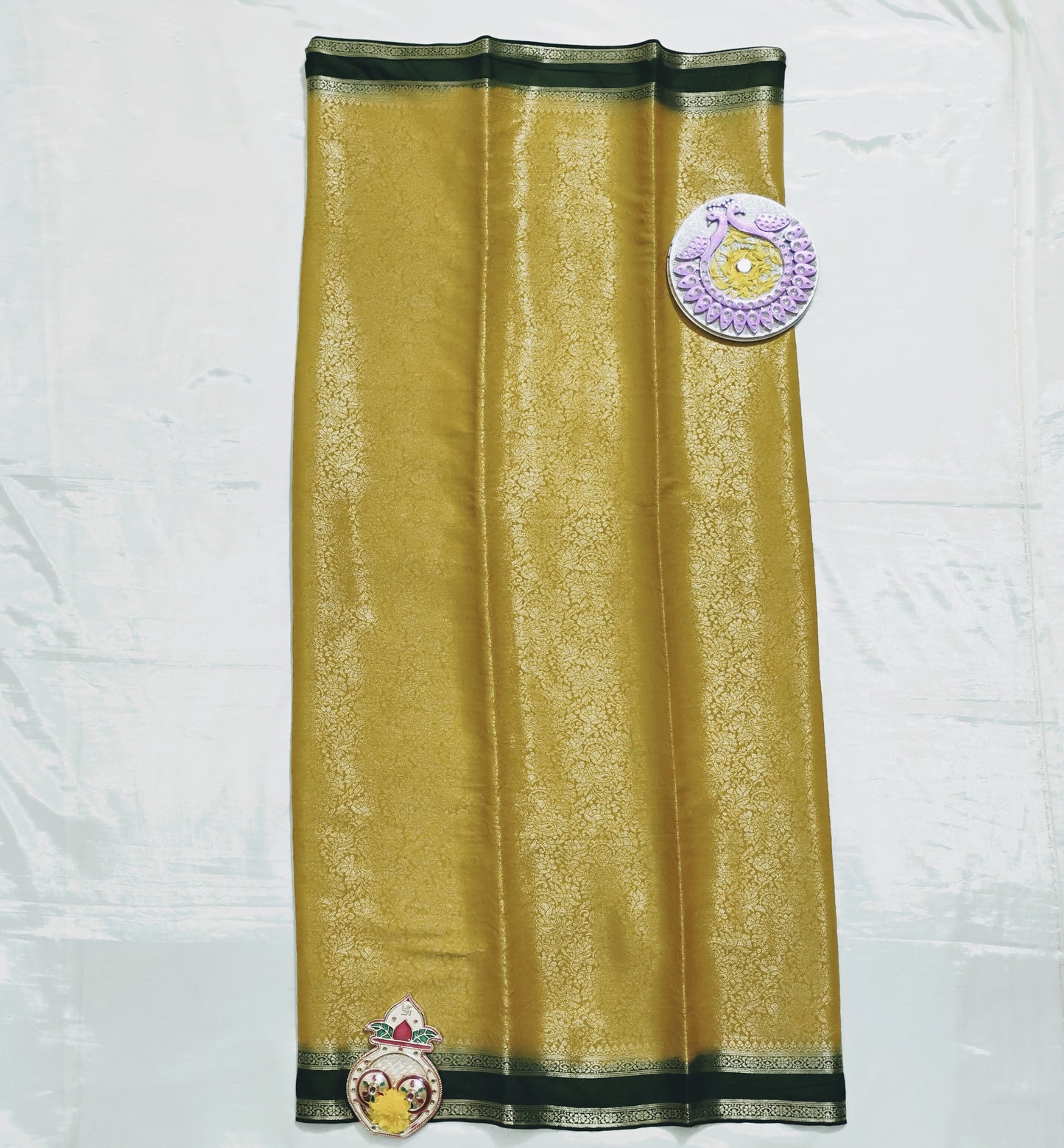 SemiMysoreSilk Brocade Golden-green Saree