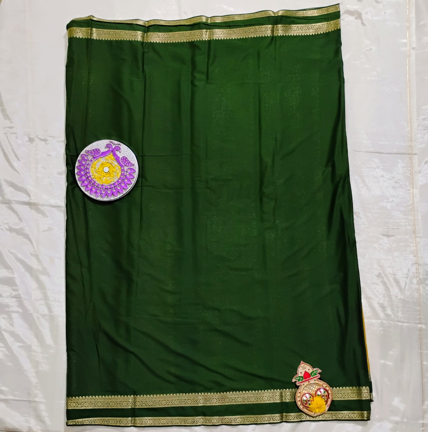 SemiMysoreSilk Brocade Golden-green Saree