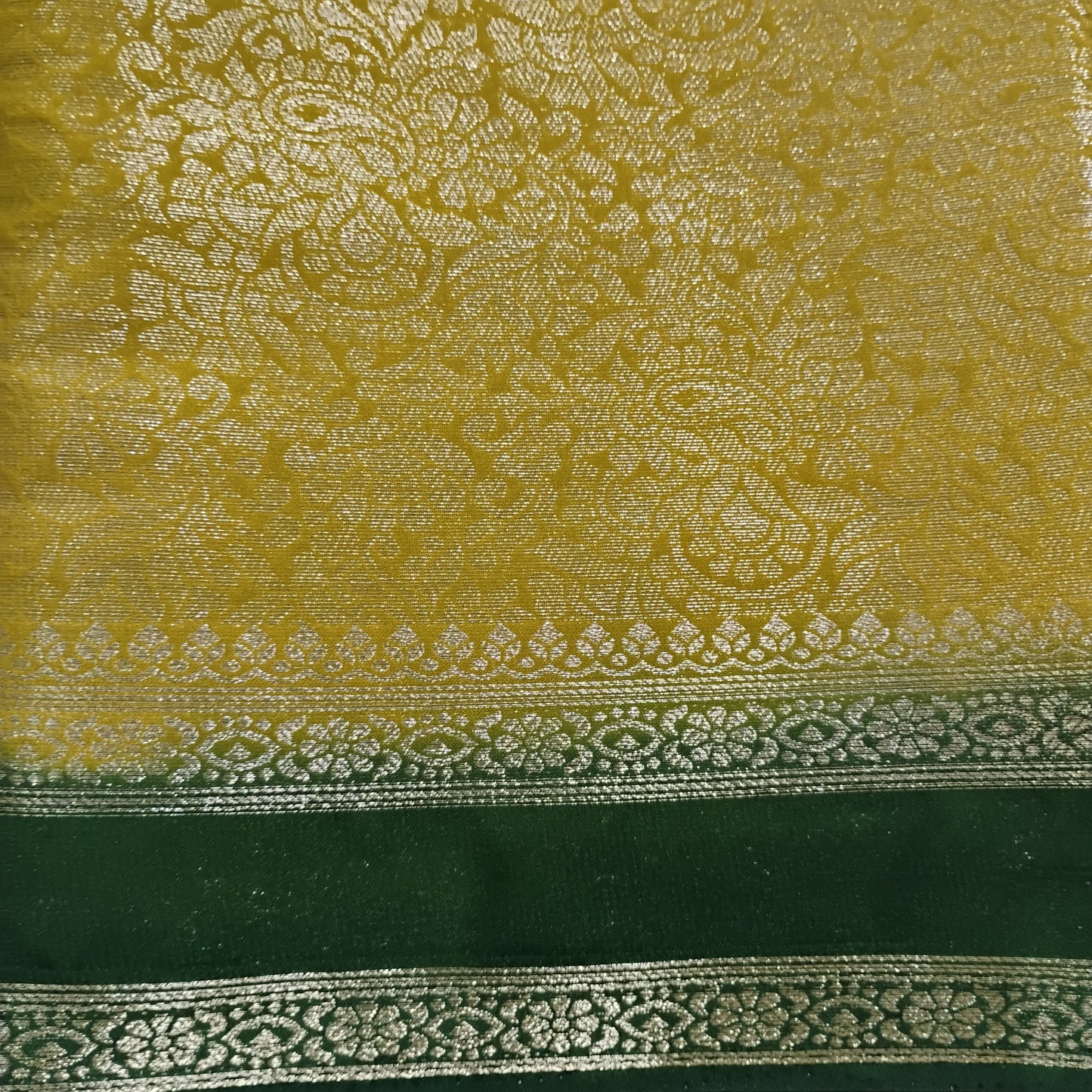SemiMysoreSilk Brocade Golden-green Saree