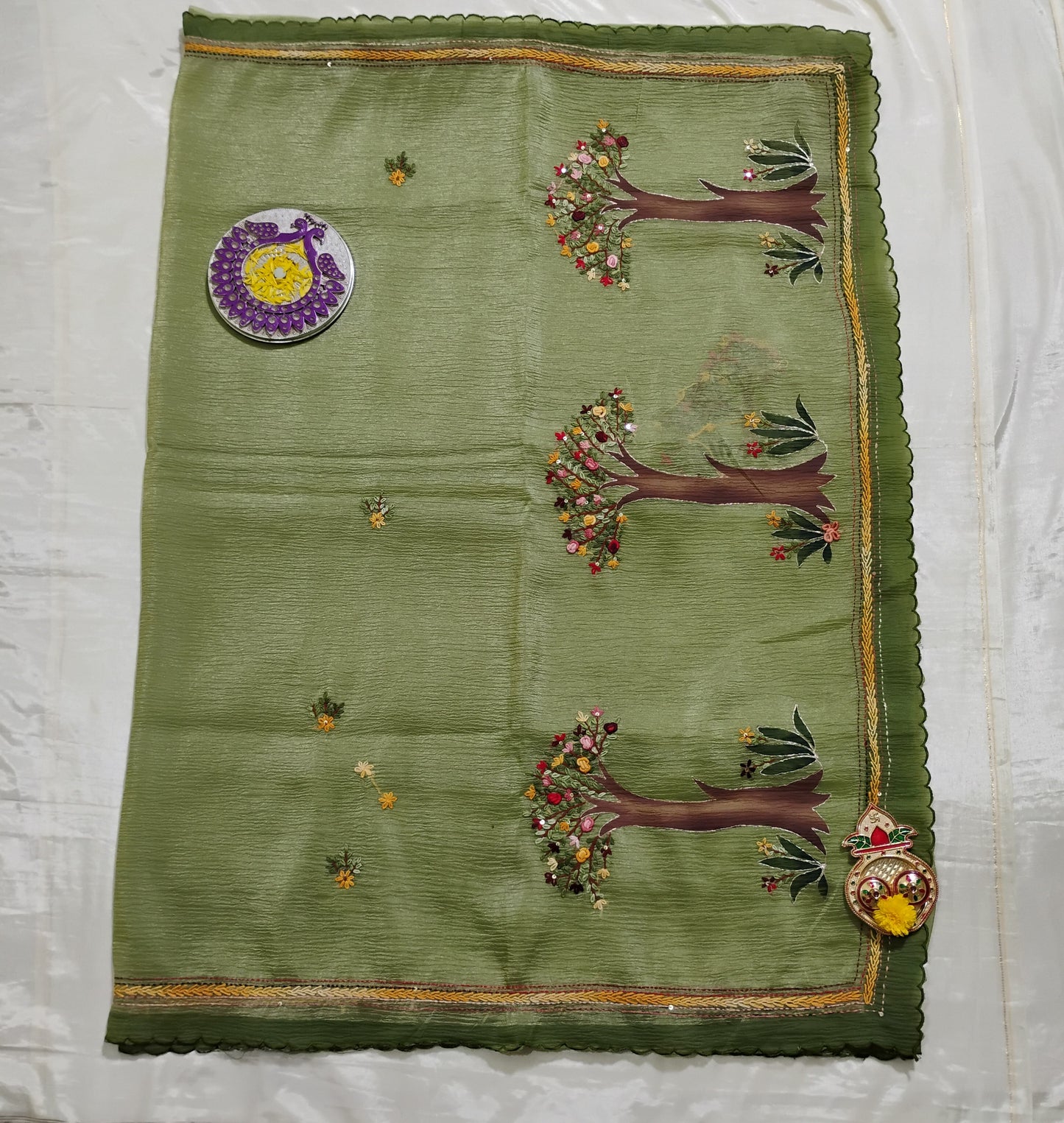 Embellished work Green Tree patterned Saree