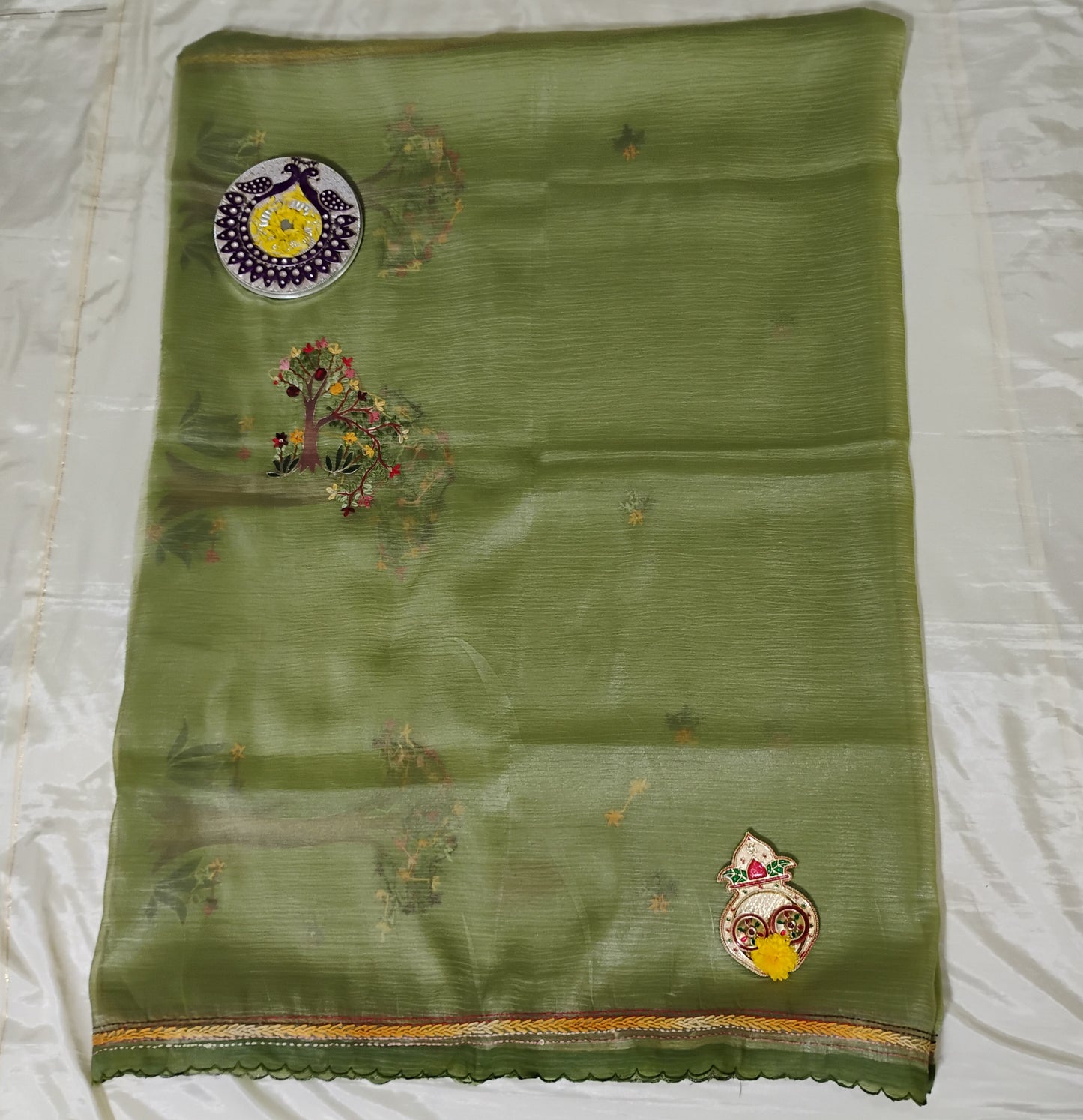 Embellished work Green Tree patterned Saree