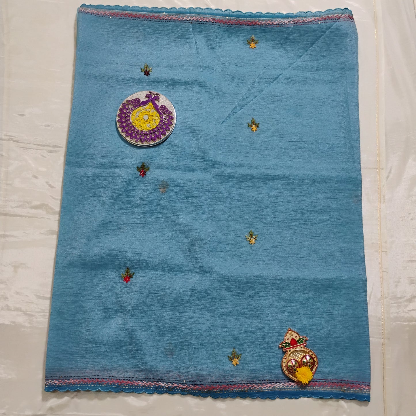 Embellished work Sky-Blue Tree patterned Saree