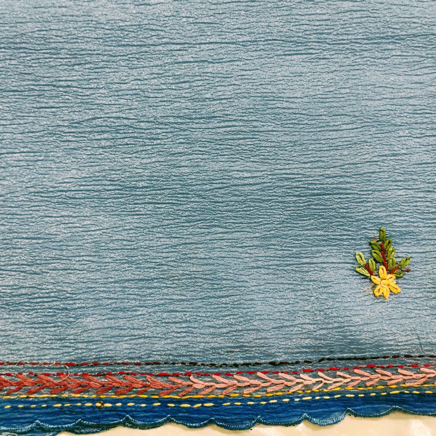 Embellished work Sky-Blue Tree patterned Saree