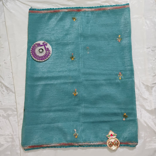 Embellished work cyan-blue Tree patterned Saree
