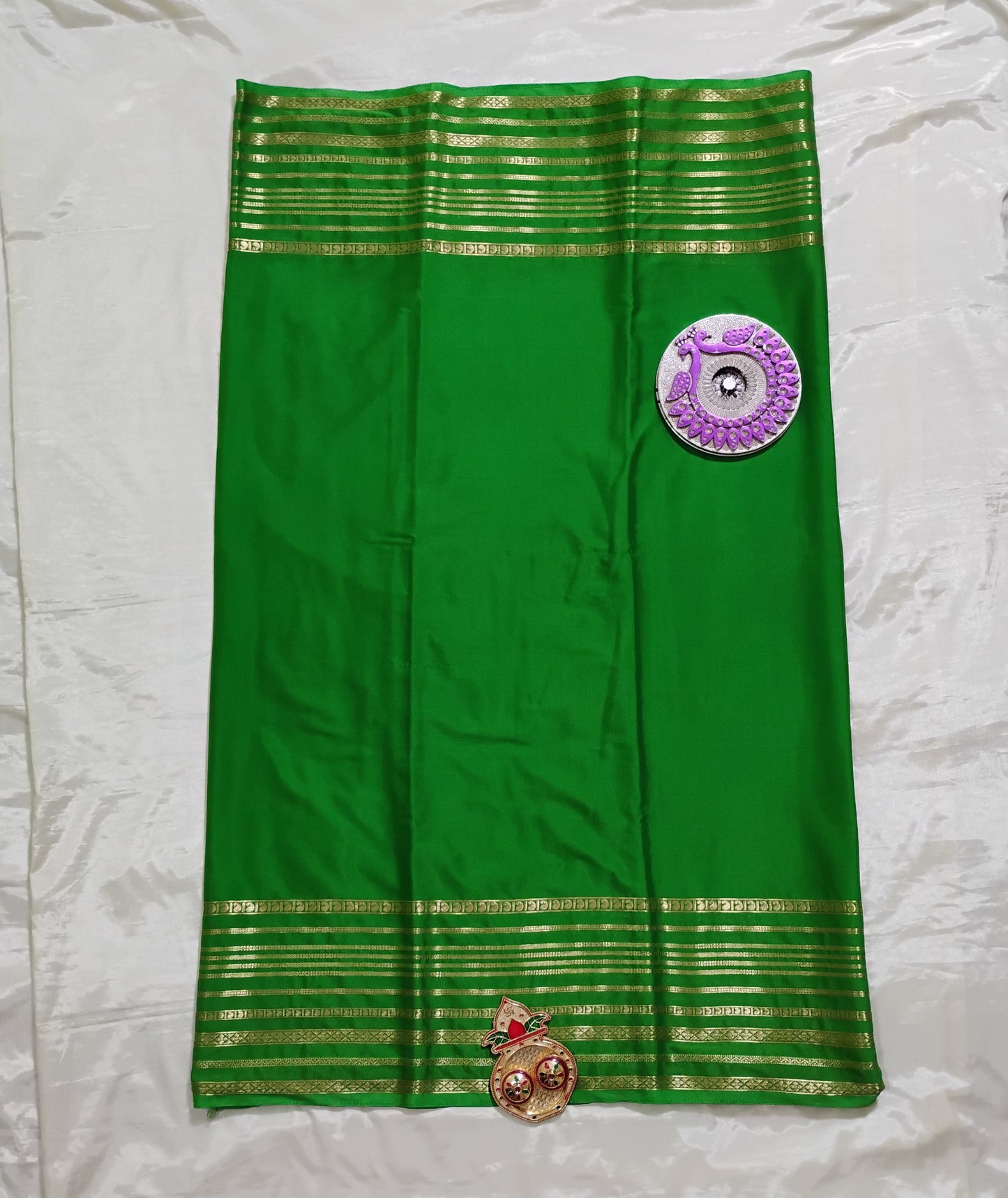 SemiMysoreSilk green with golden border Saree