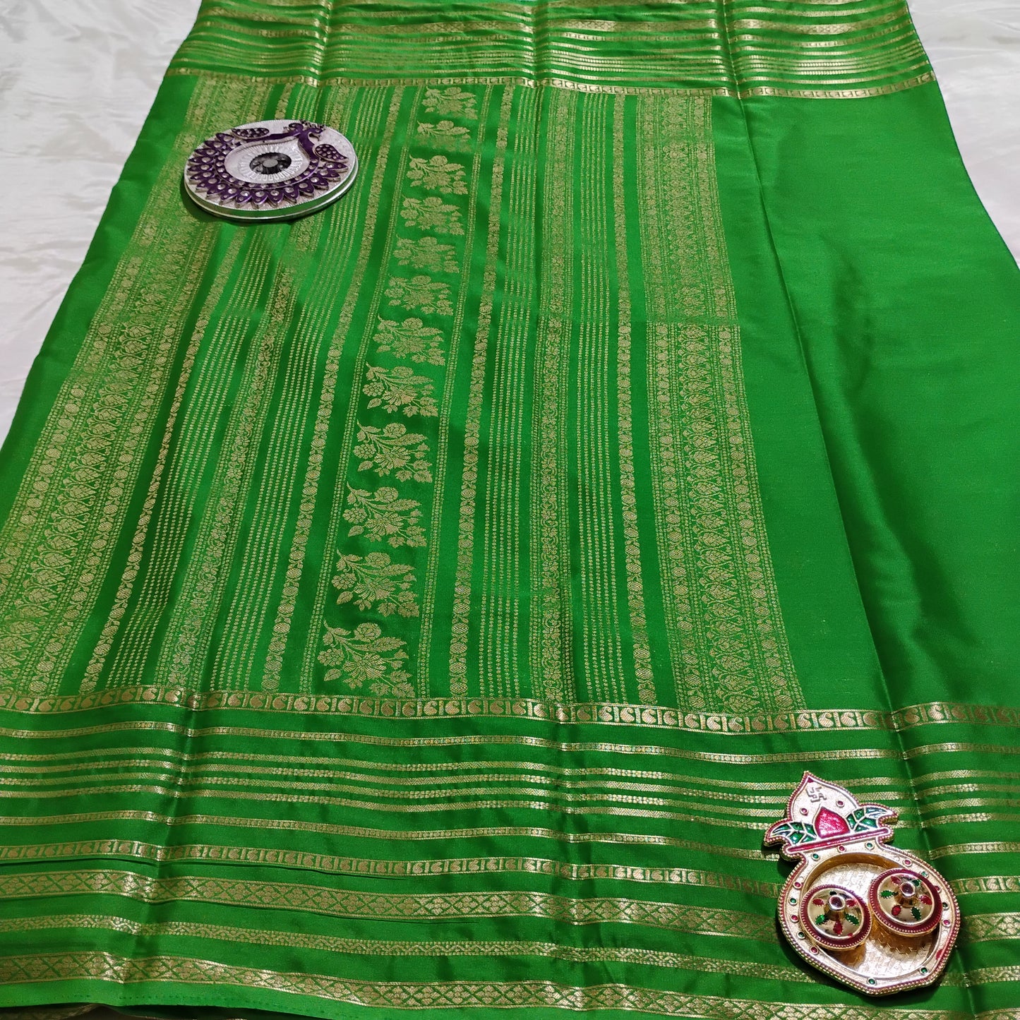 SemiMysoreSilk green with golden border Saree