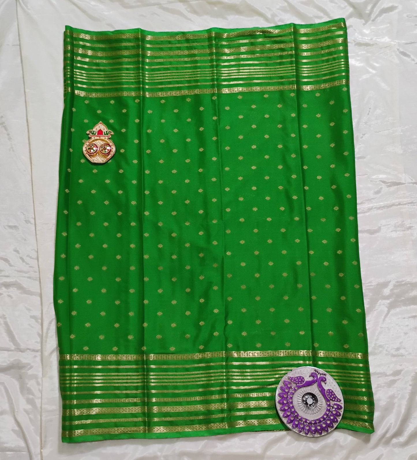 SemiMysoreSilk green with golden border Saree