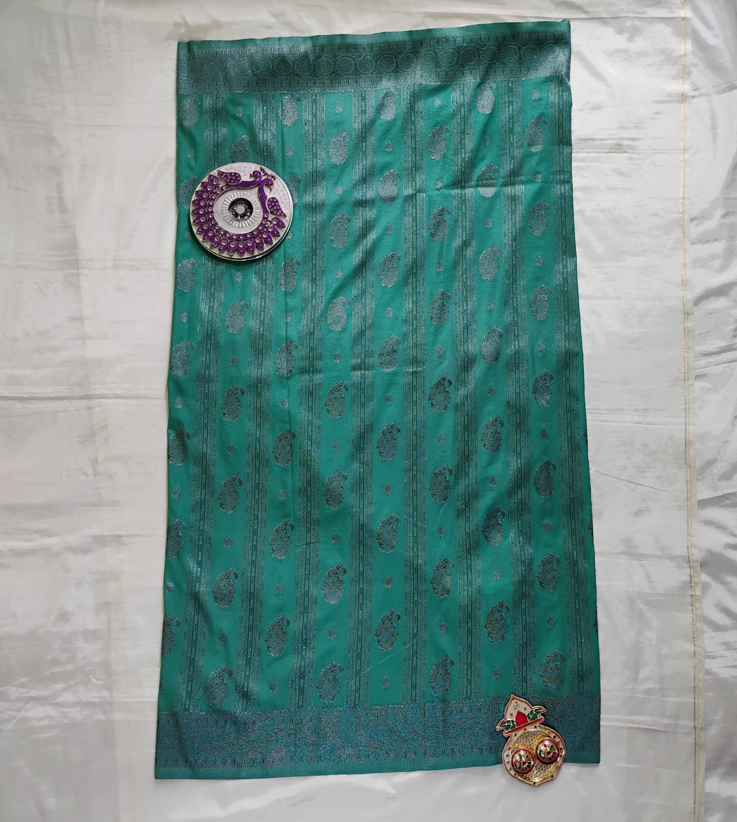 CottonSilk mint-green patterned Saree