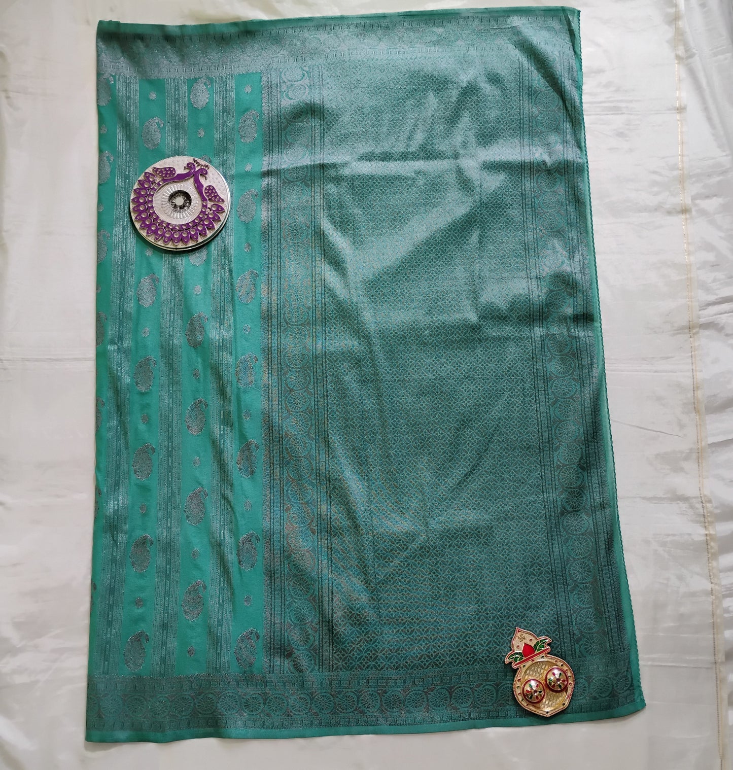 CottonSilk mint-green patterned Saree