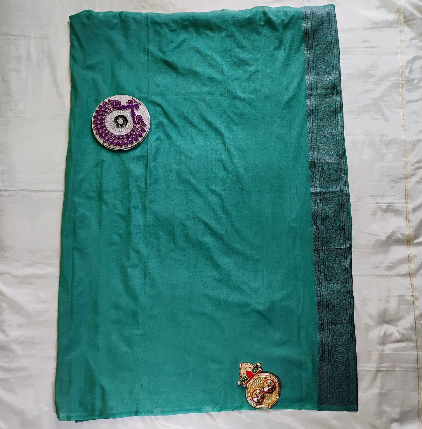 CottonSilk mint-green patterned Saree