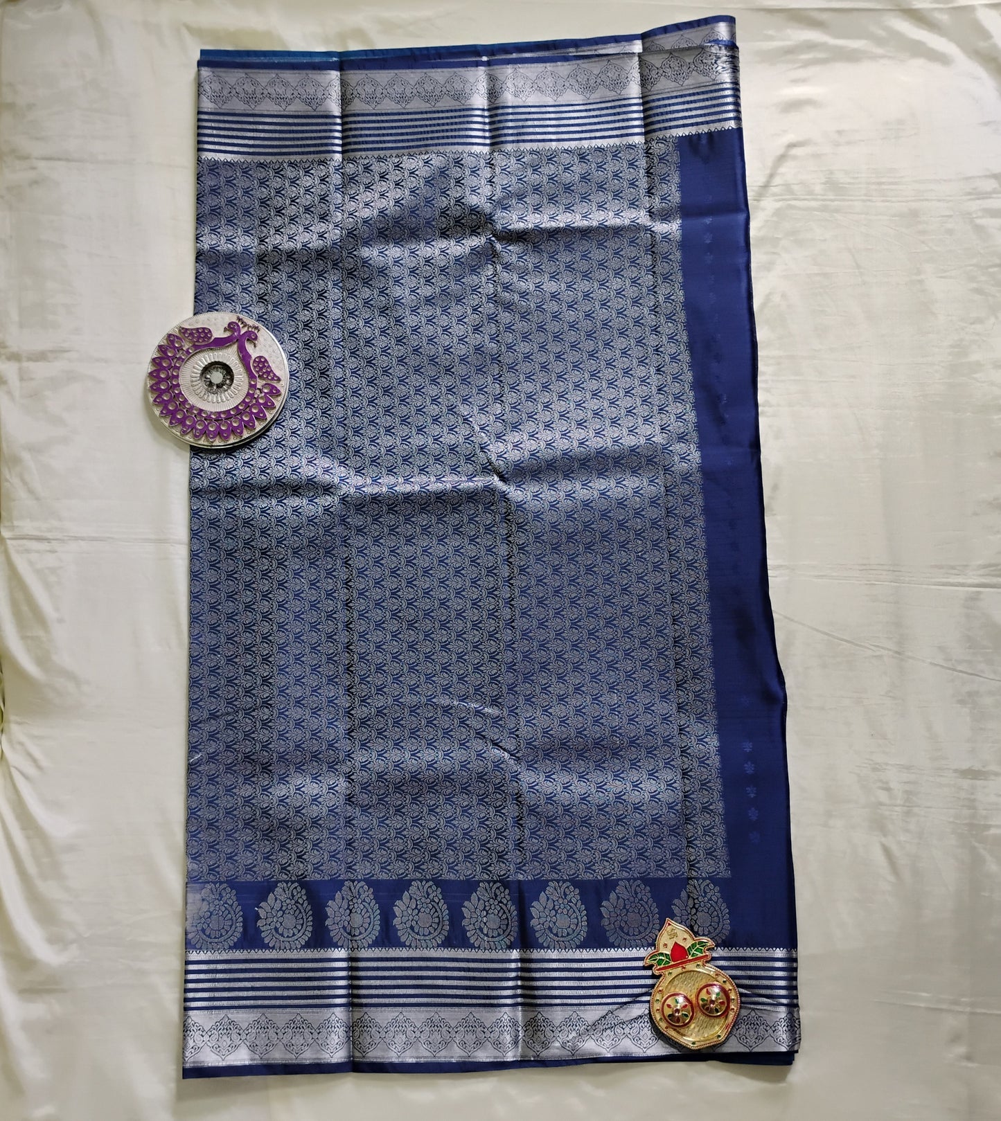 SemiSilk bright blue striped Saree