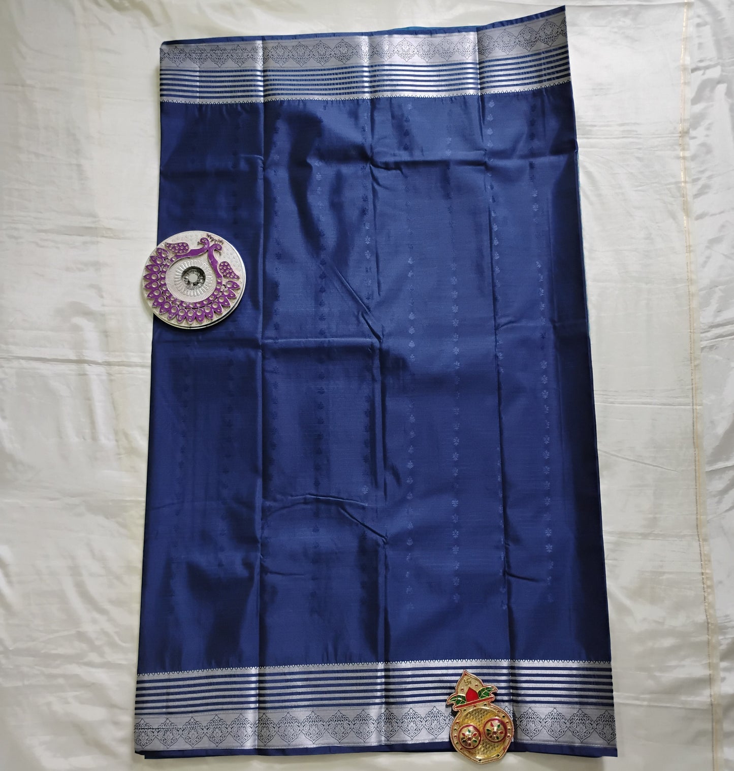 SemiSilk bright blue striped Saree