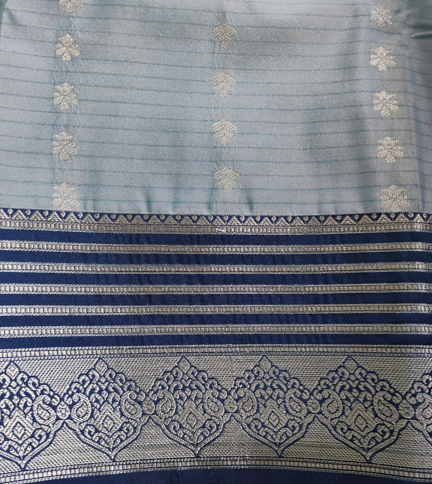 SemiSilk bright blue striped Saree