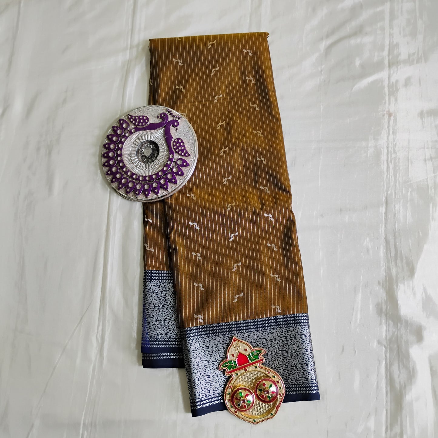 SemiSilk Brown-Navy Saree