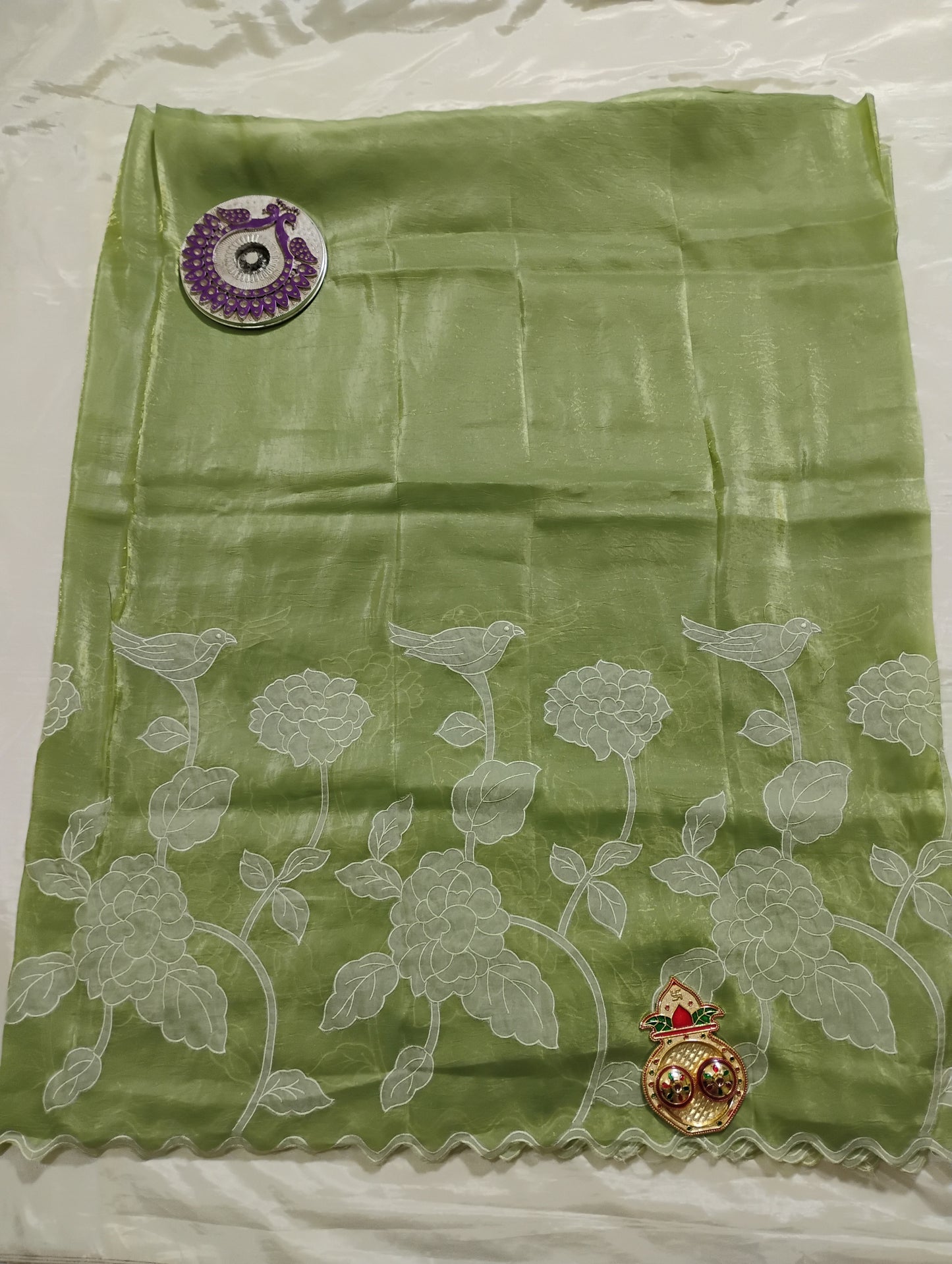 Organza Green patterned Saree