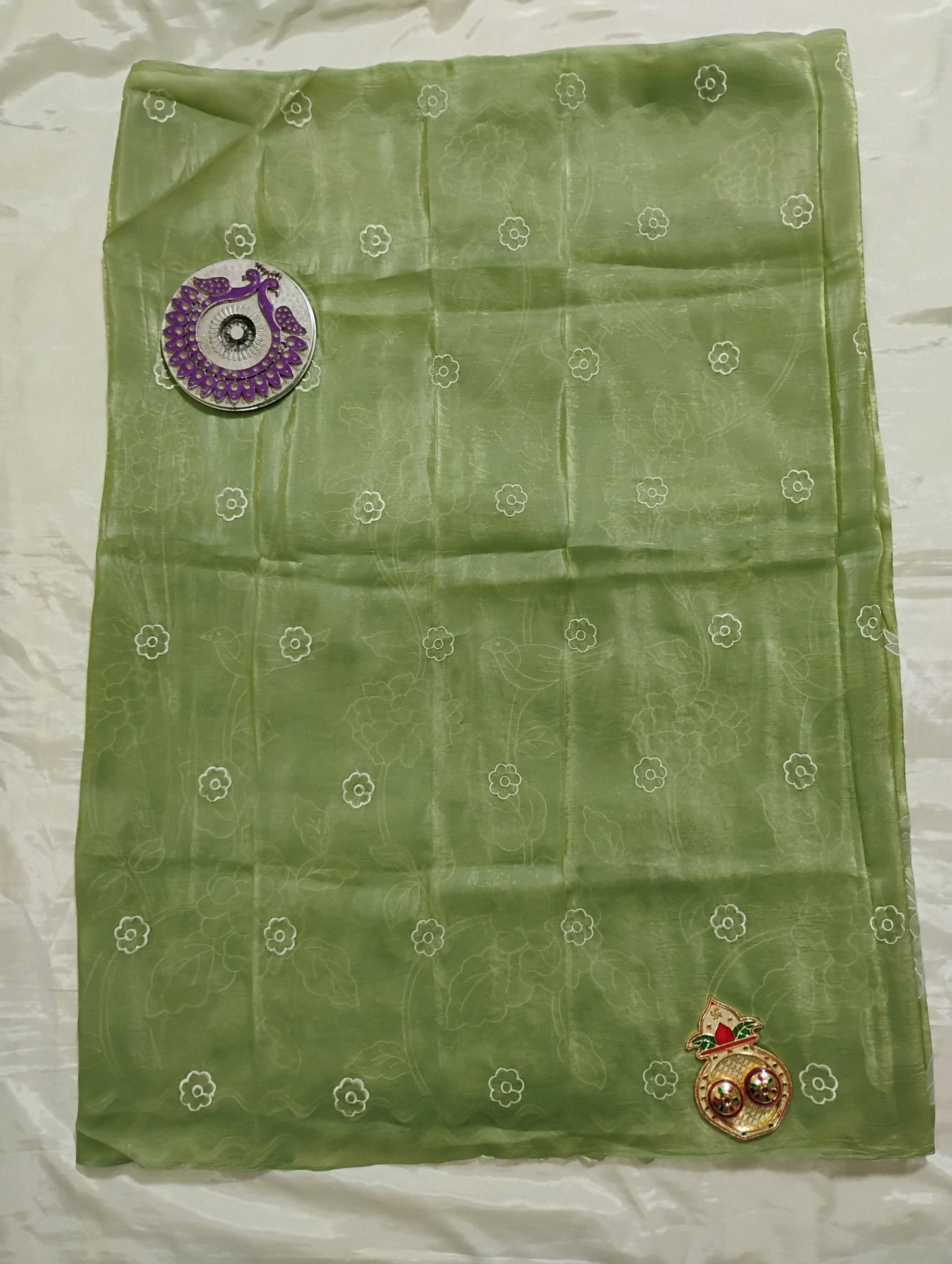 Organza Green patterned Saree