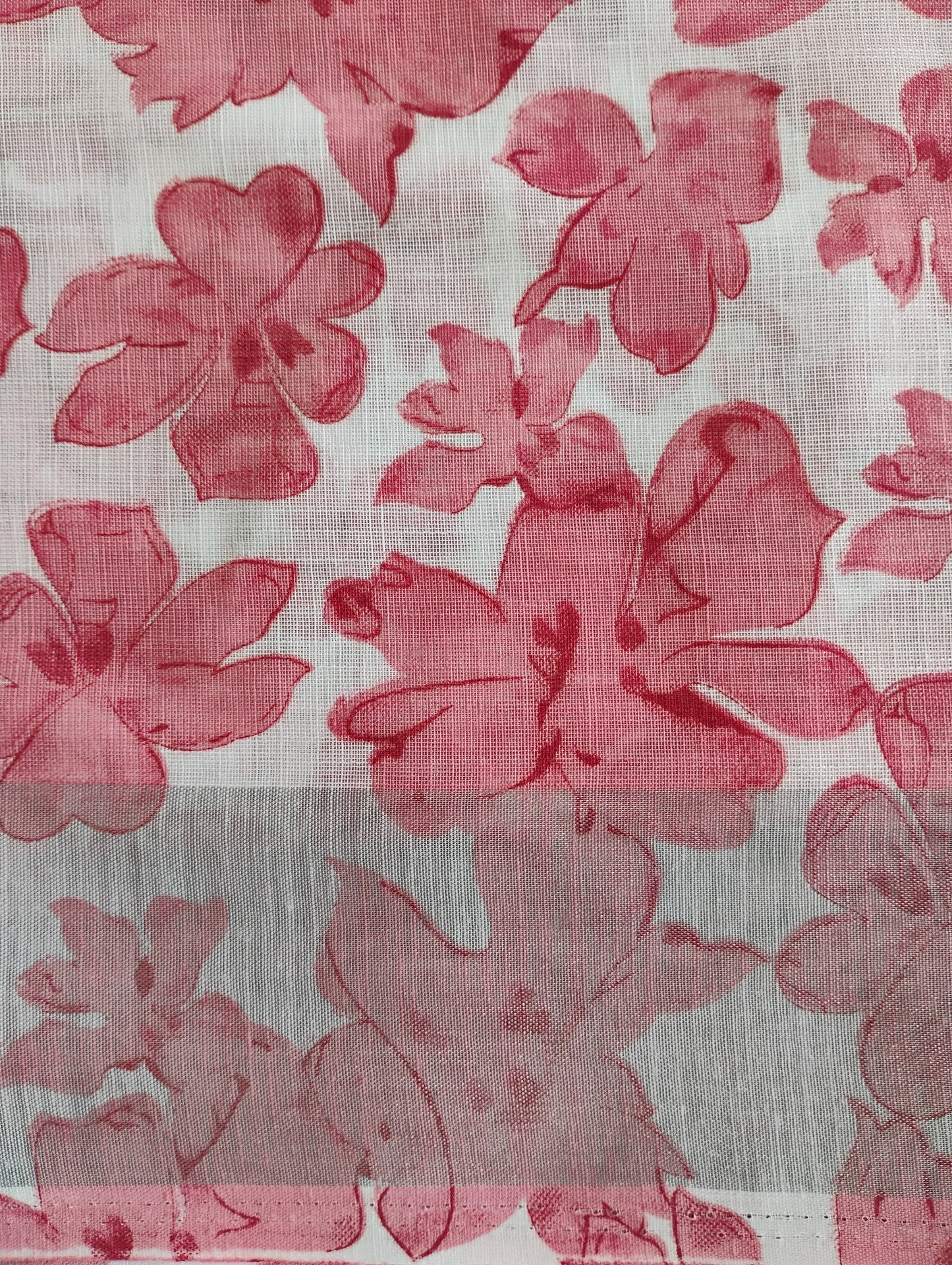 LinenCotton Pink White Floral Saree