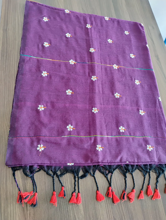 Cotton Mul Mul Purple patterned Saree