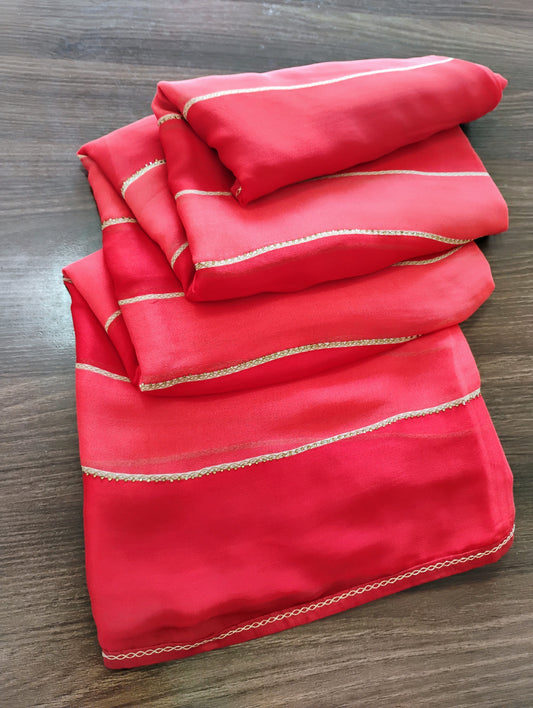 Chiffon Red patterned Saree