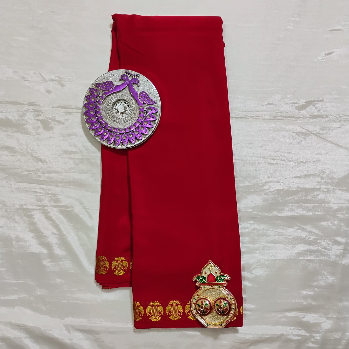 PureMysoreSilk Maroon Gandaberunda border Saree