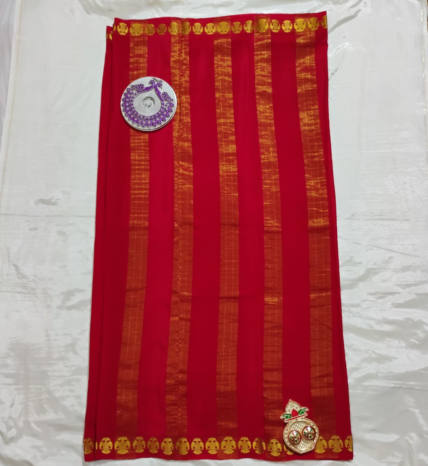 PureMysoreSilk Maroon Gandaberunda border Saree