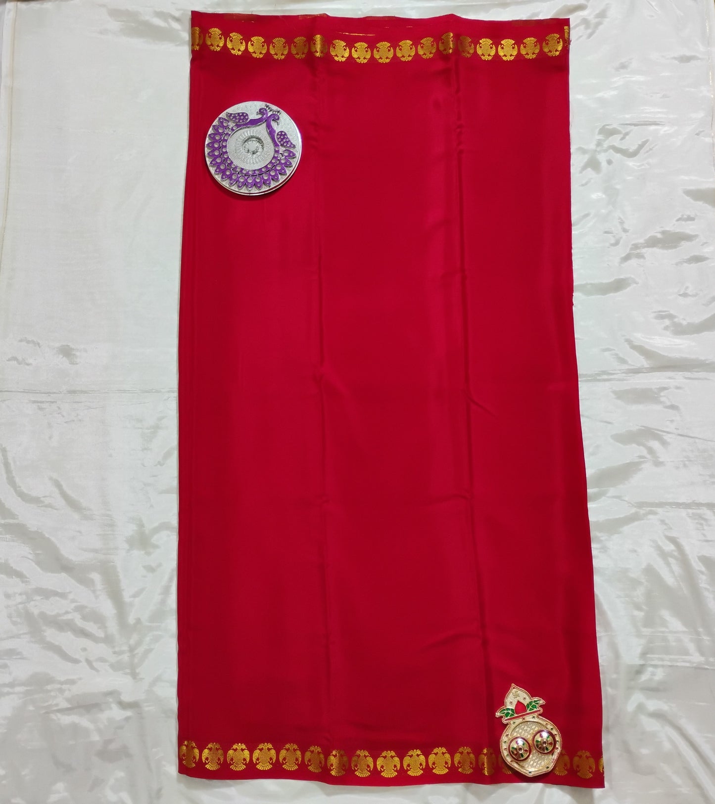 PureMysoreSilk Maroon Gandaberunda border Saree