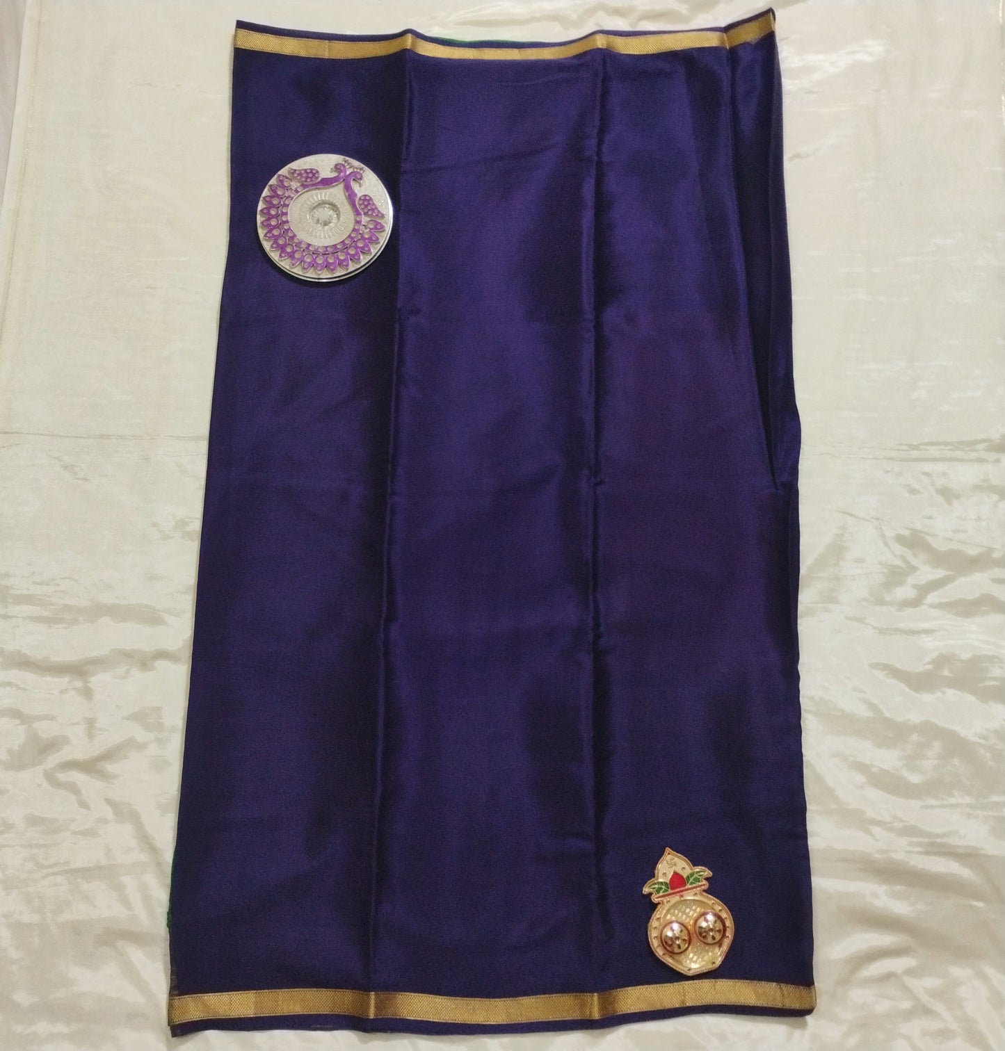 PureMysoreSilk Pink Navy-Bottle Green border Saree
