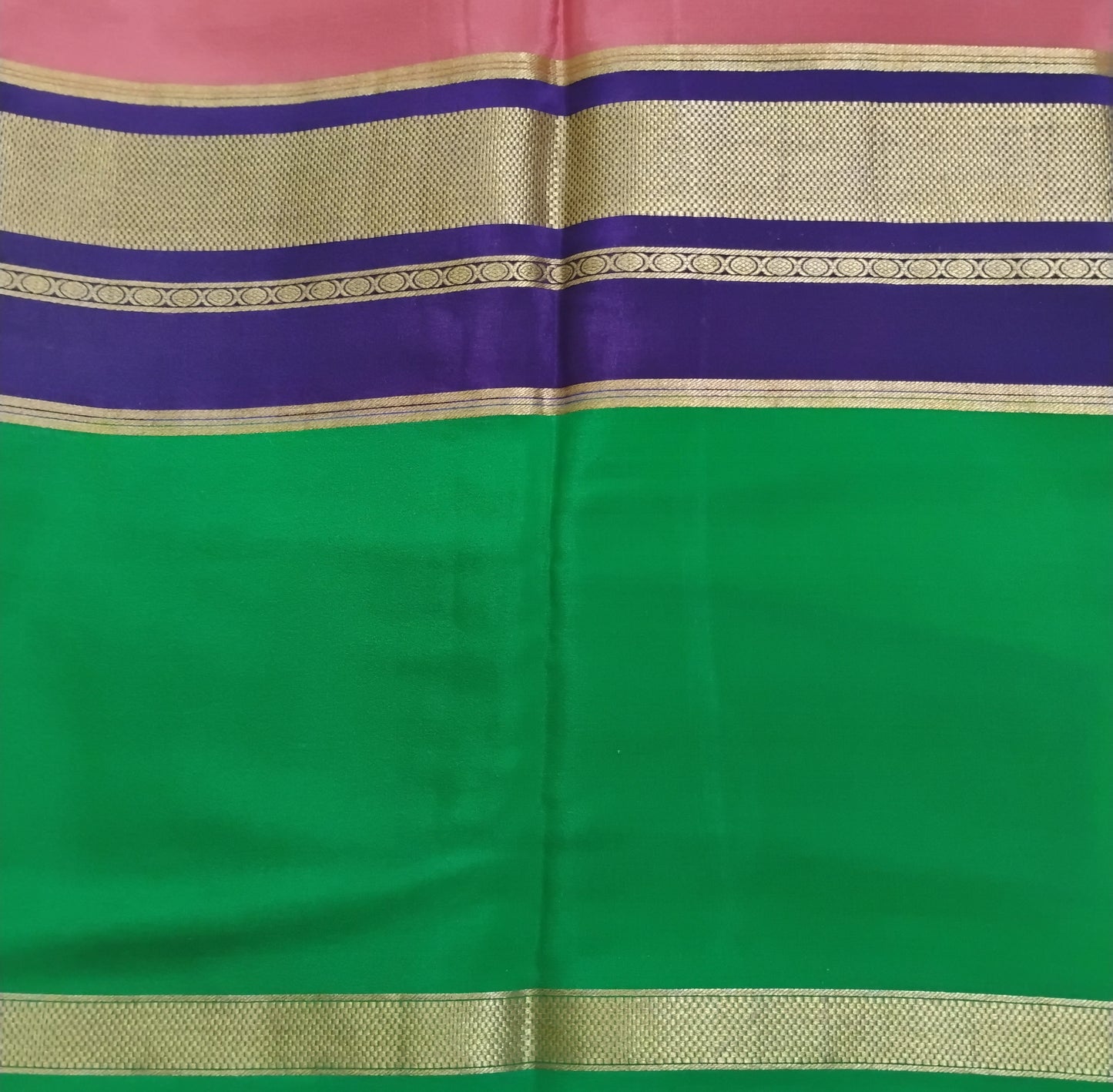 PureMysoreSilk Pink Navy-Bottle Green border Saree