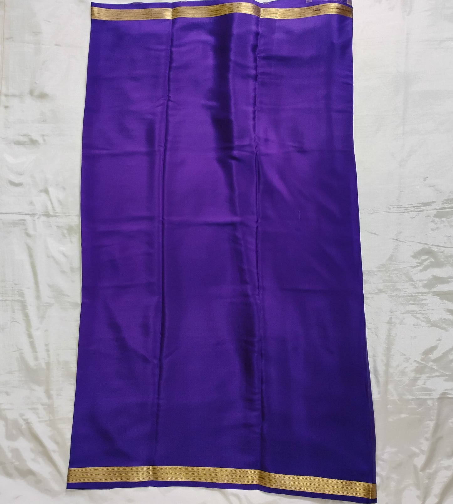 PureMysoreSilk Pista green with violetish-blue equal border Saree