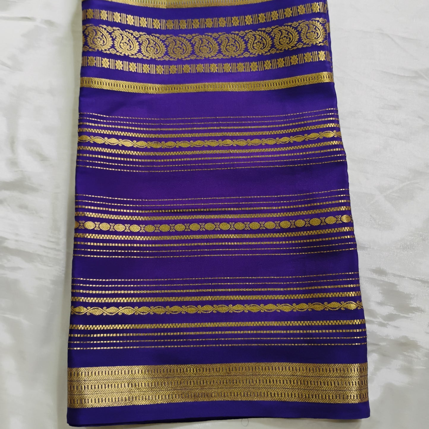 PureMysoreSilk Pista green with violetish-blue equal border Saree