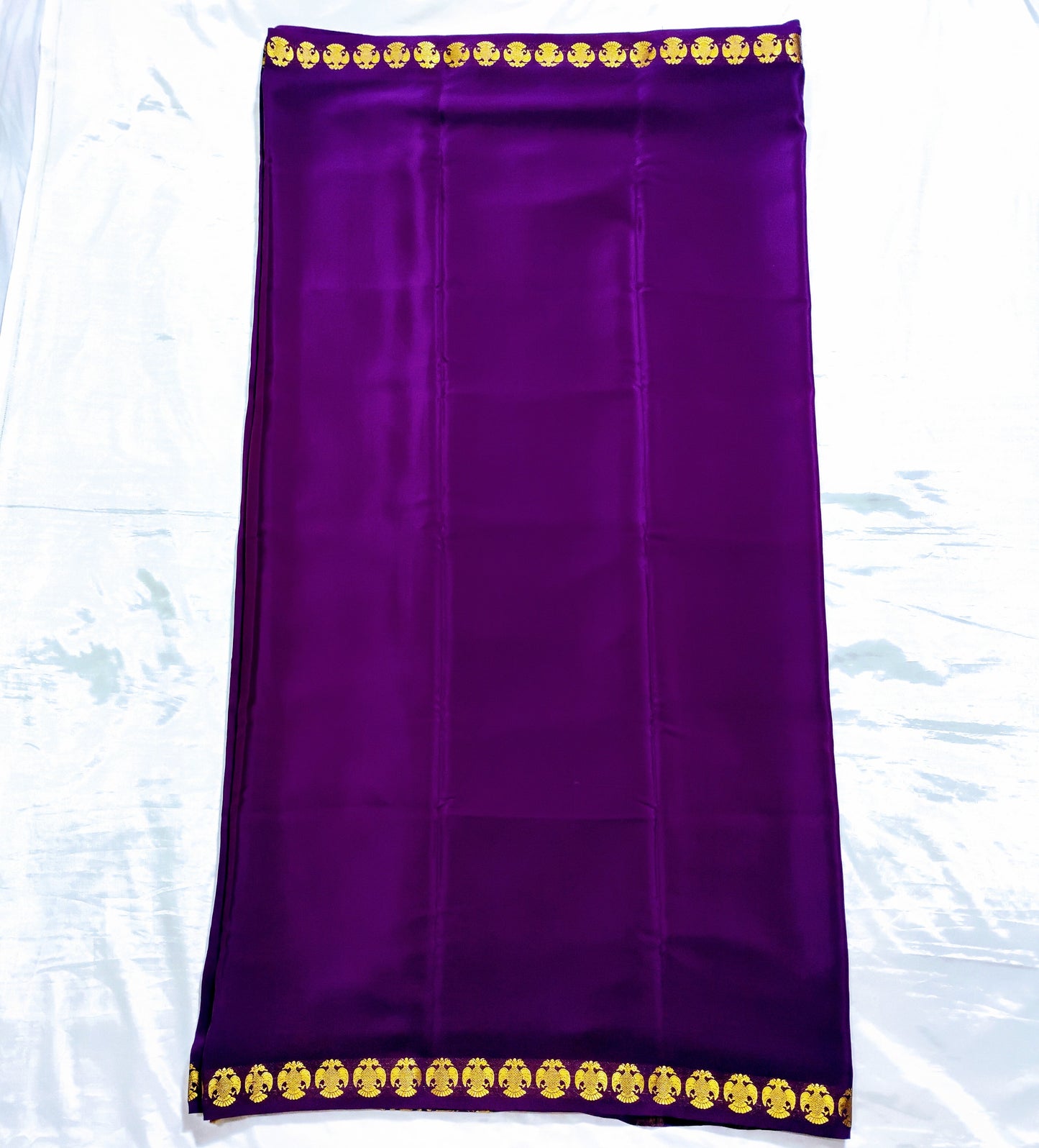 PureMysoreSilk Violet with golden Gandaberunda border Saree