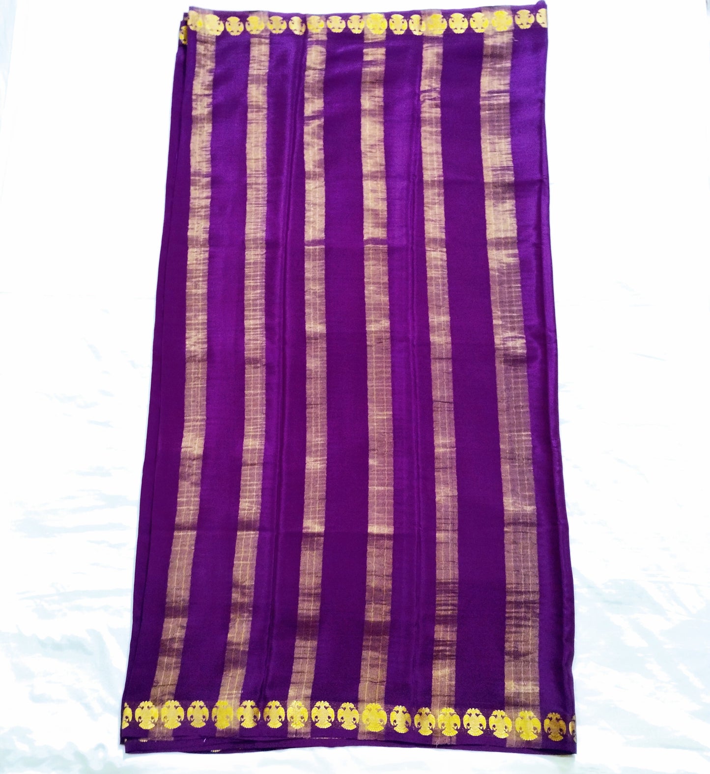 PureMysoreSilk Violet with golden Gandaberunda border Saree