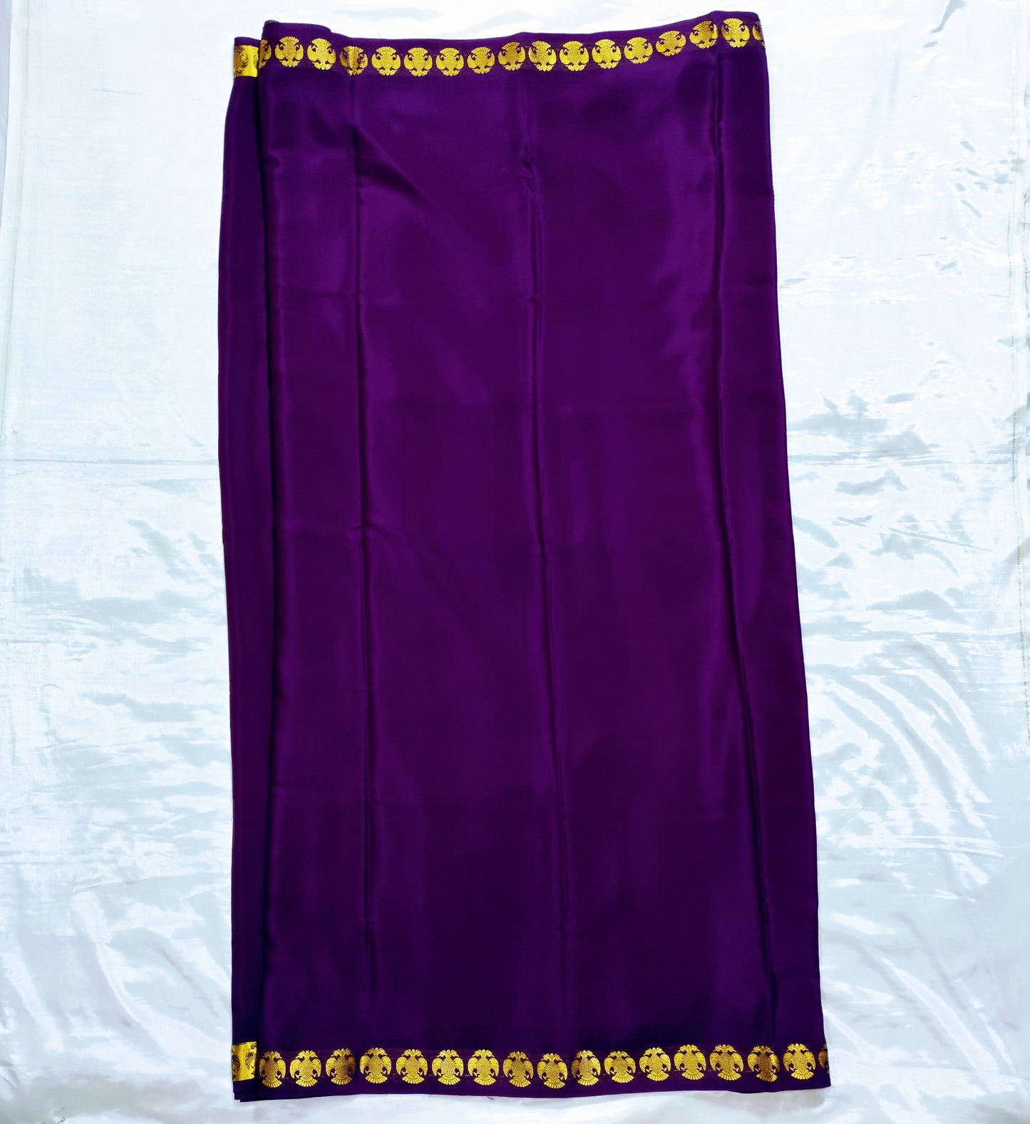 PureMysoreSilk Violet with golden Gandaberunda border Saree