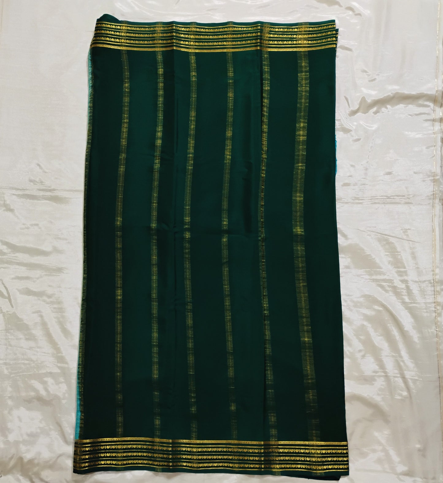PureMysoreSilk Sky Blue with green border Saree