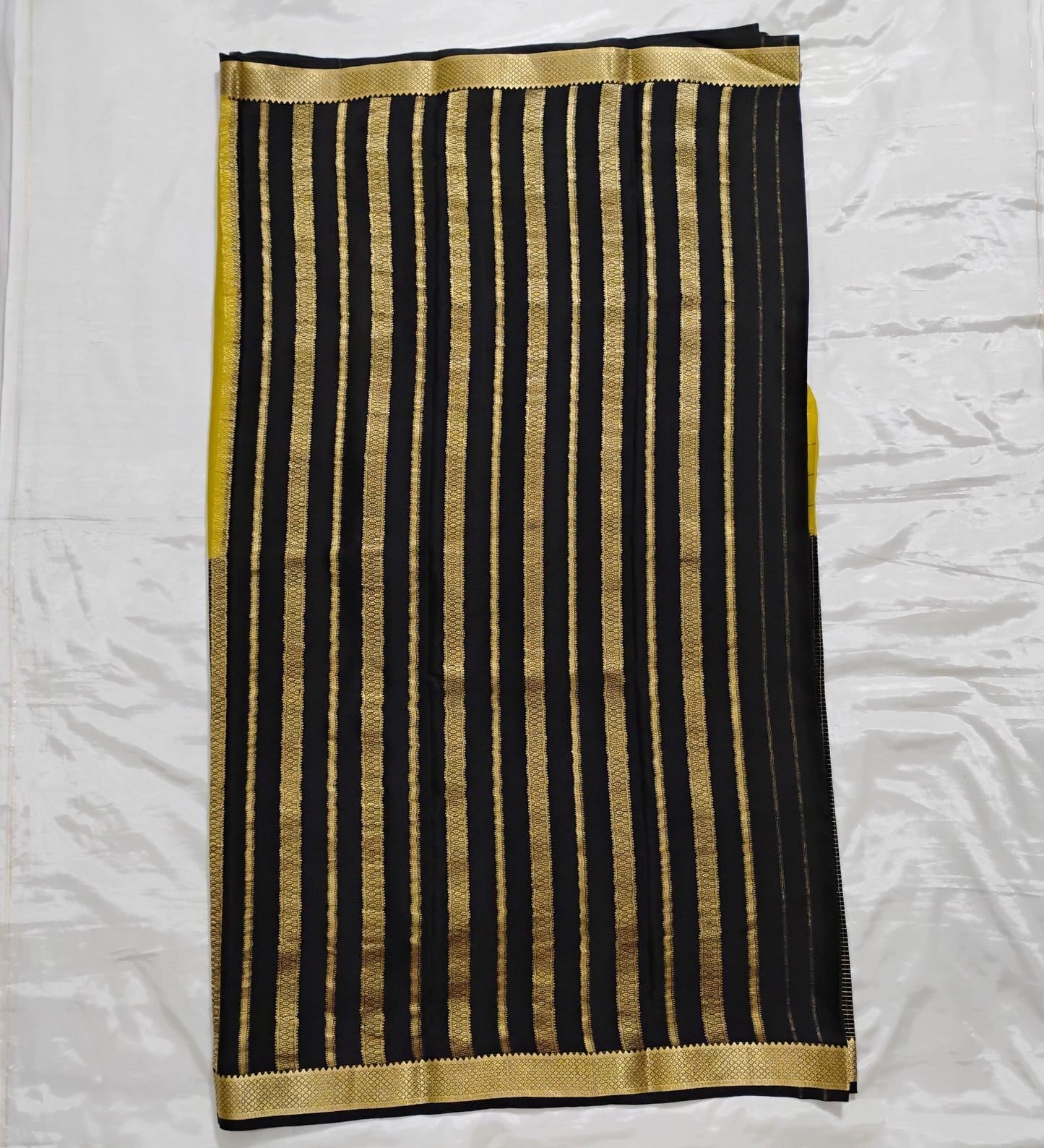 PureMysoreSilk khakee-black checkered double border Saree