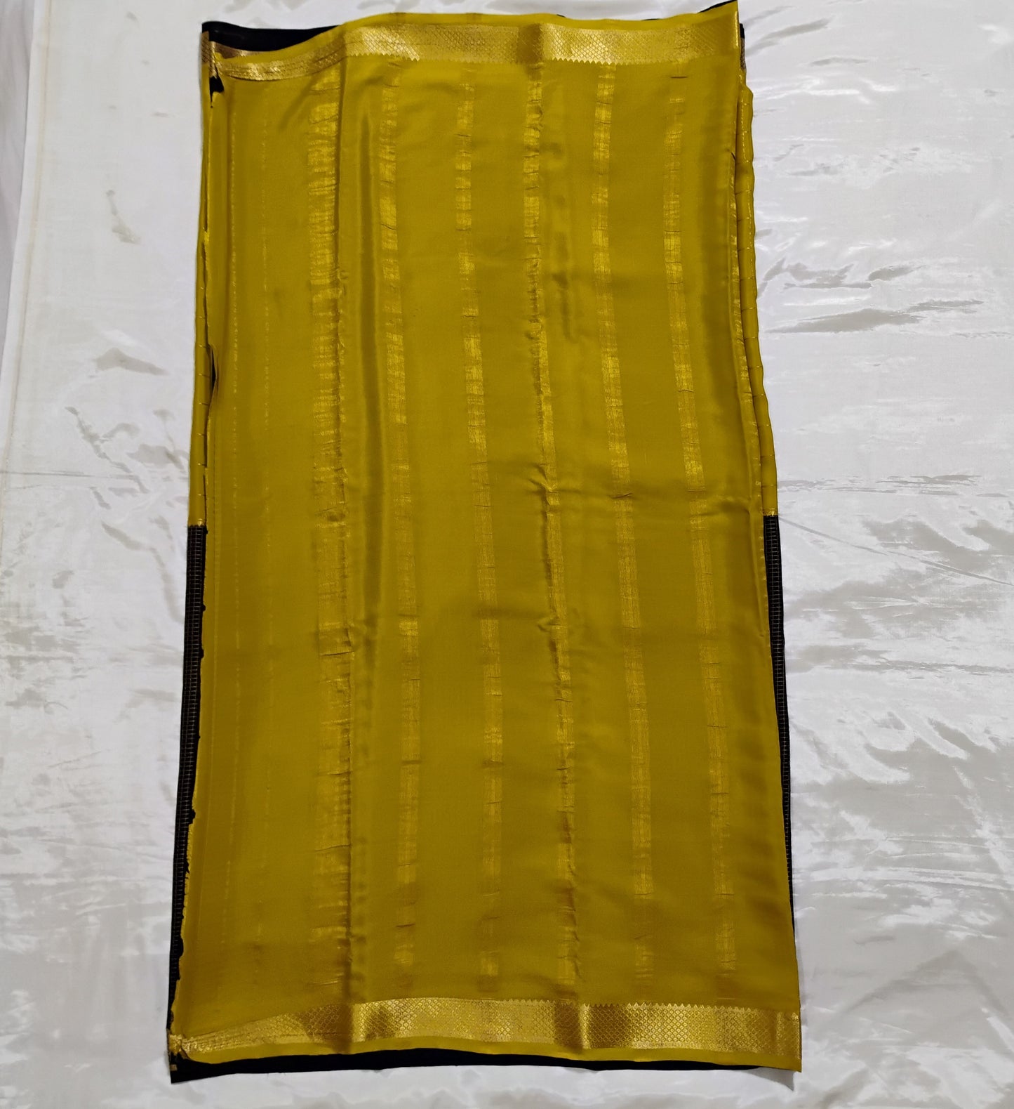 PureMysoreSilk khakee-black checkered double border Saree