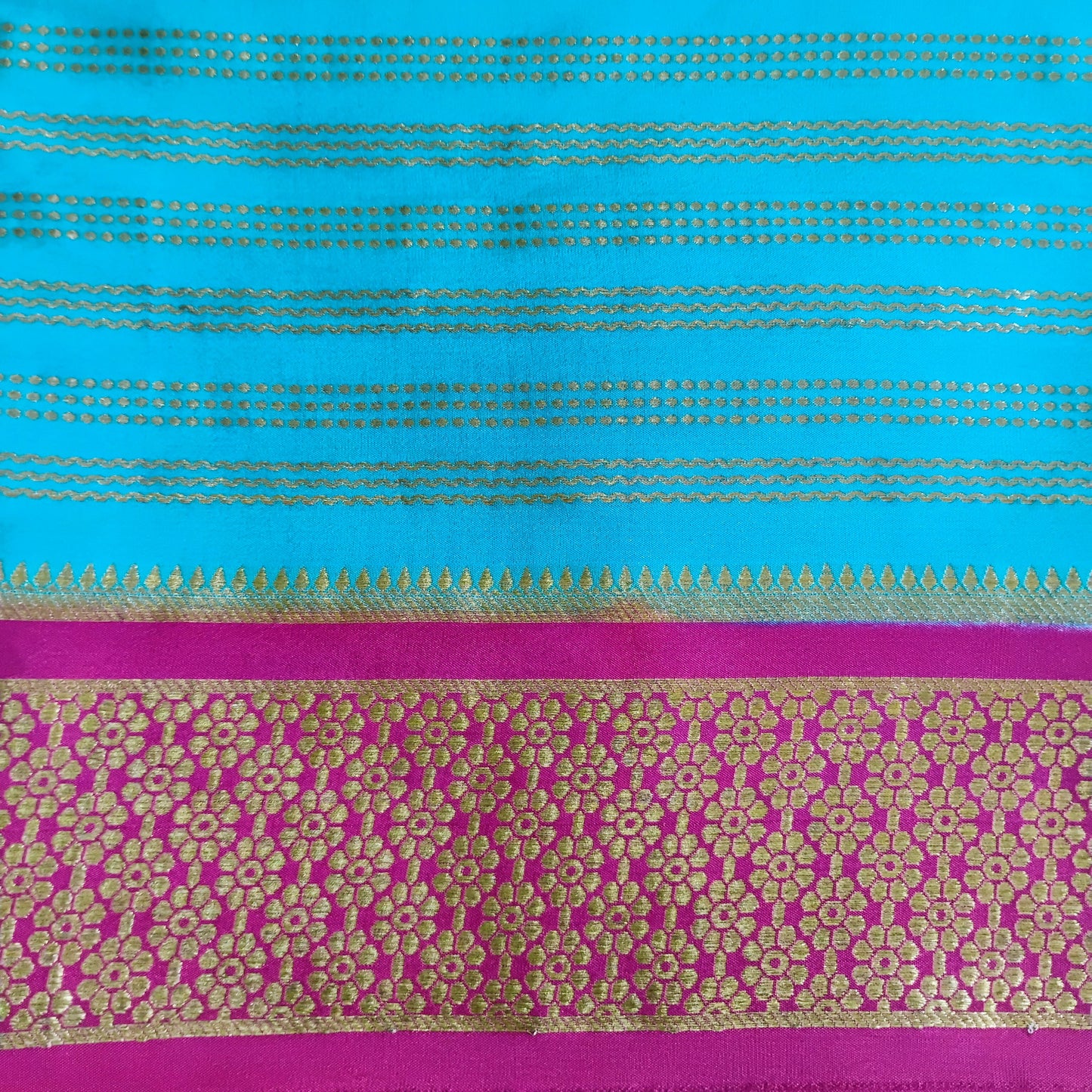 PureMysoreSilk Sky-Blue Navy-Blue dual tone Saree